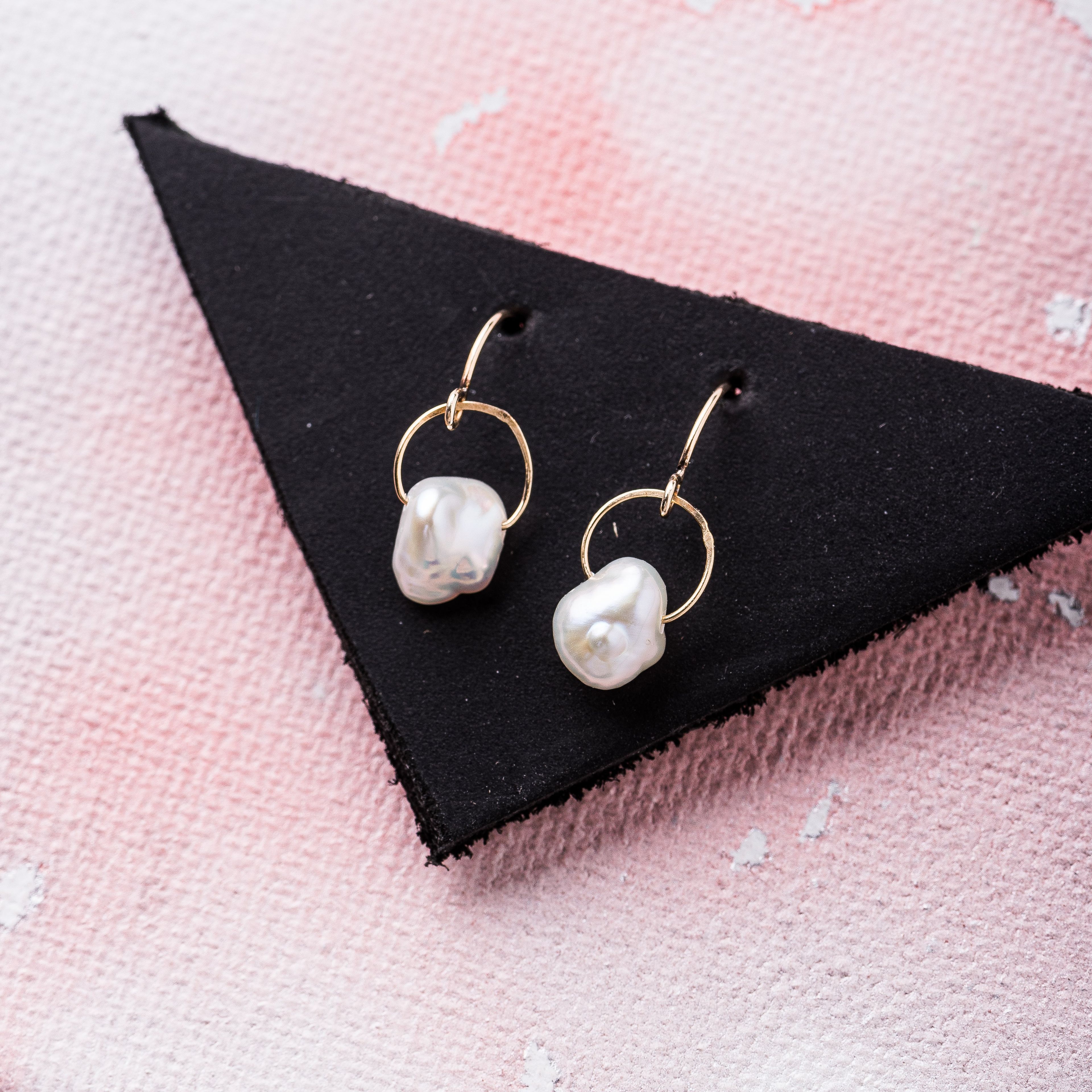 Keshi Pearl Drop Earrings in 14k Gold
