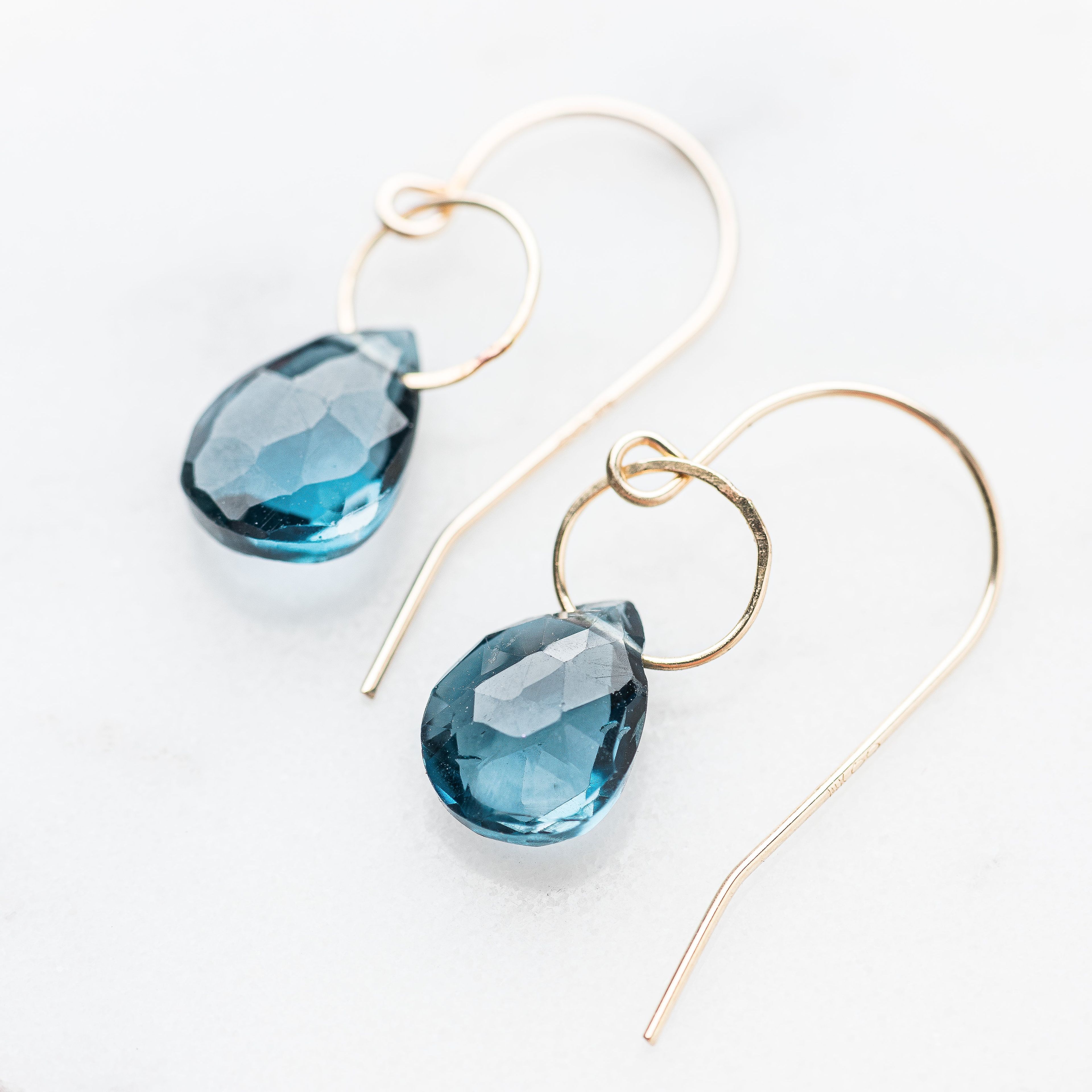 London Blue Topaz Drop Earrings in 14k Gold