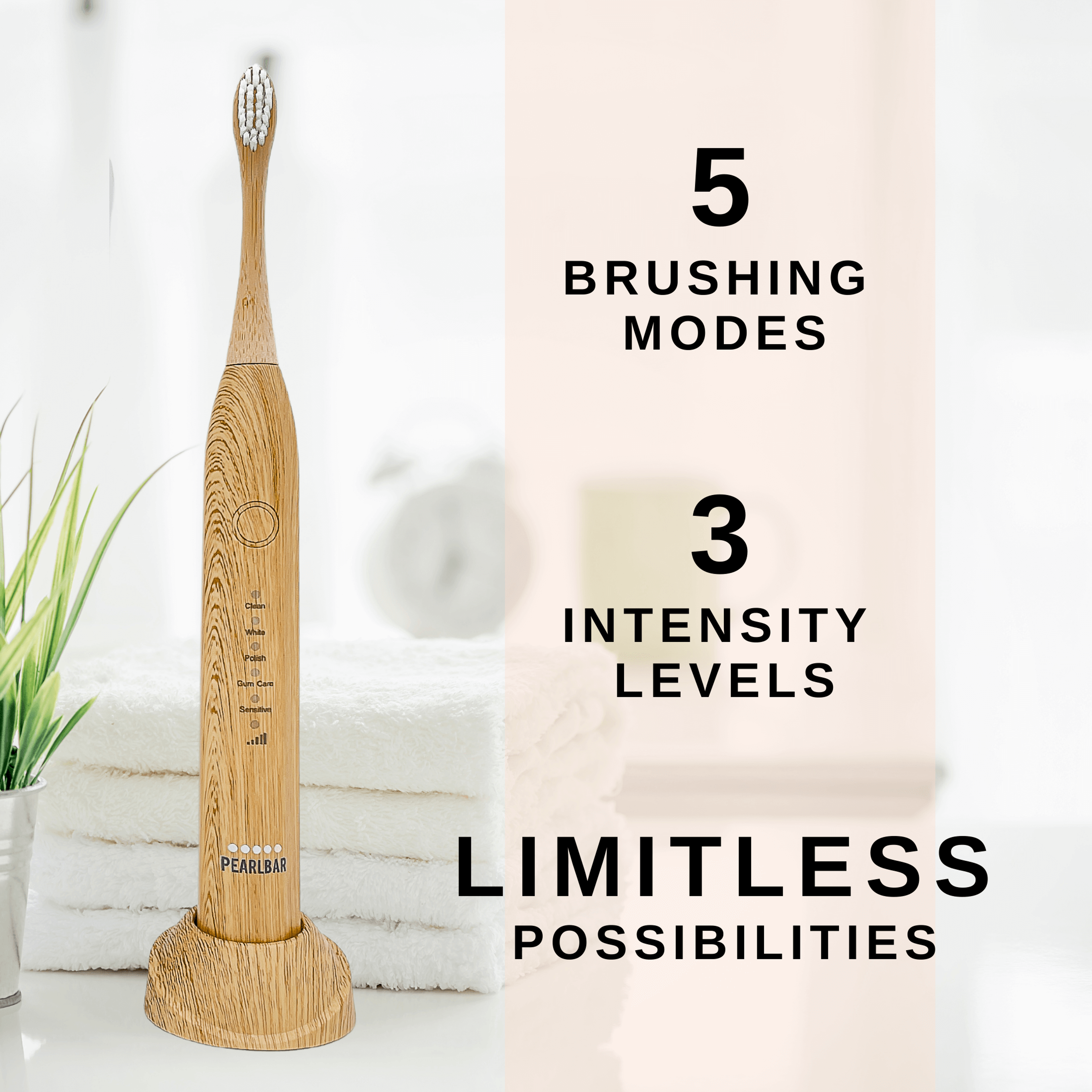 PearlBar Sonic Electric Toothbrush & 3 Bamboo Brush Heads
