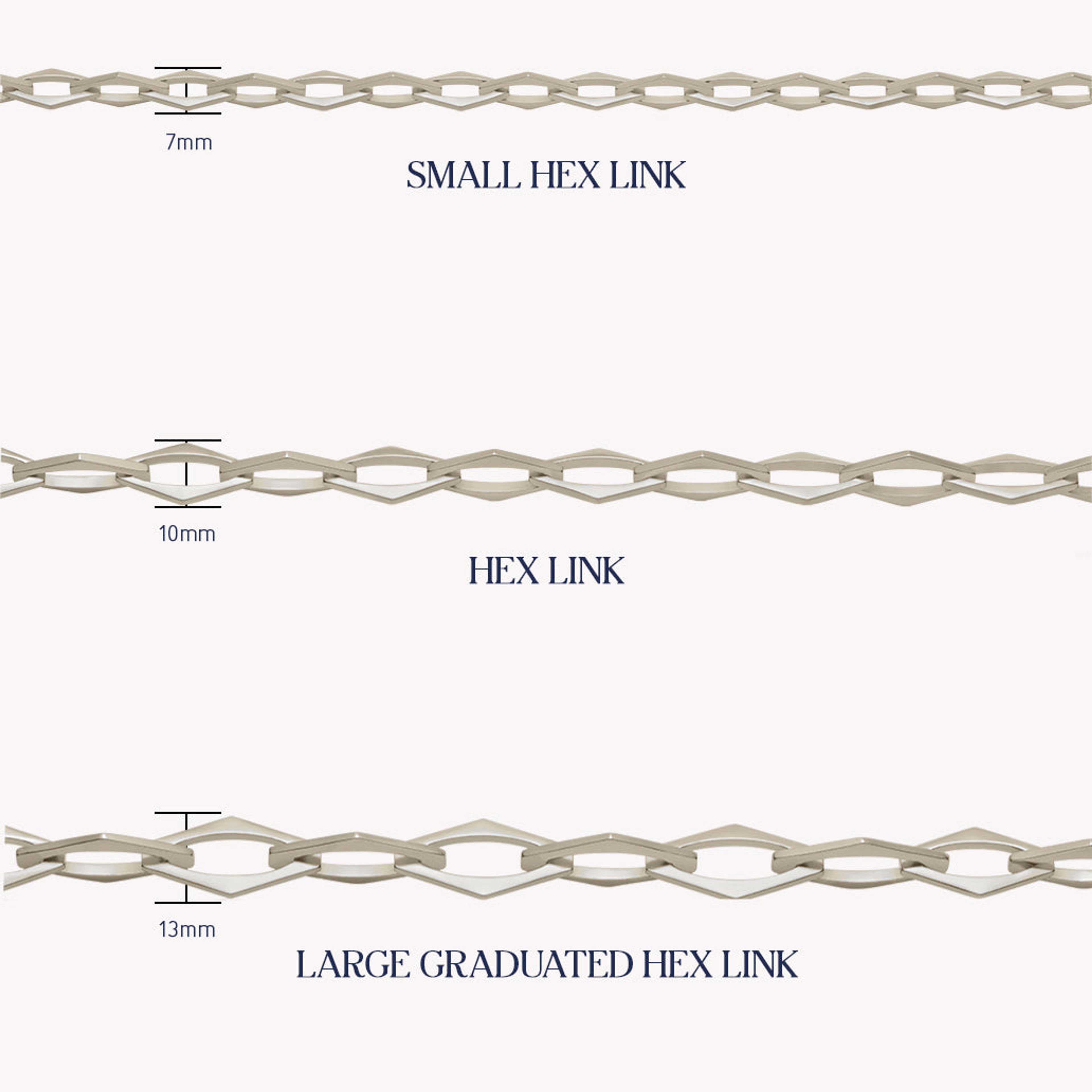 Silver Graduated Hex Link Necklace