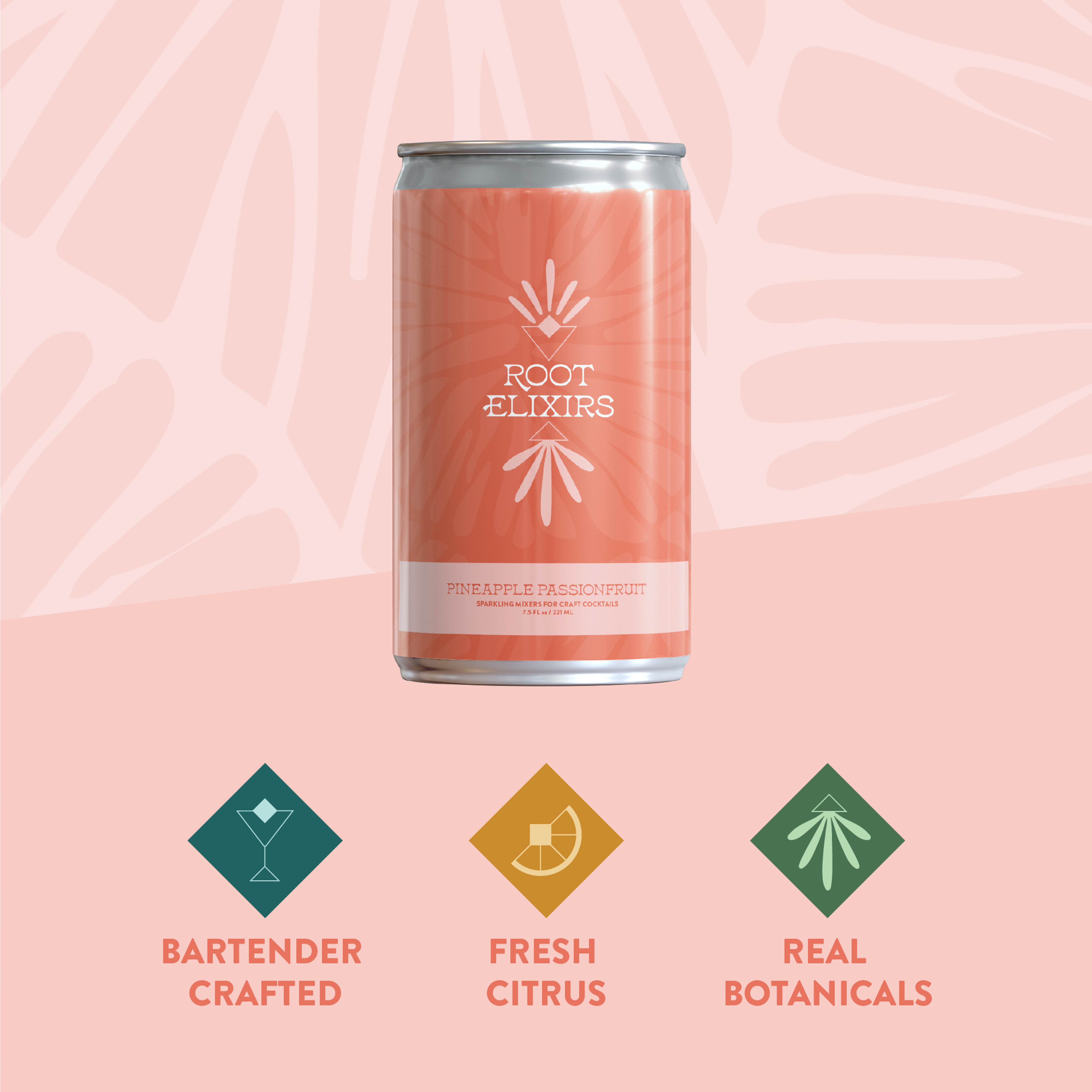 Root Elixirs Sparkling Pineapple Passionfruit Premium Cocktail Mixer- 4 Cans 7.5 oz