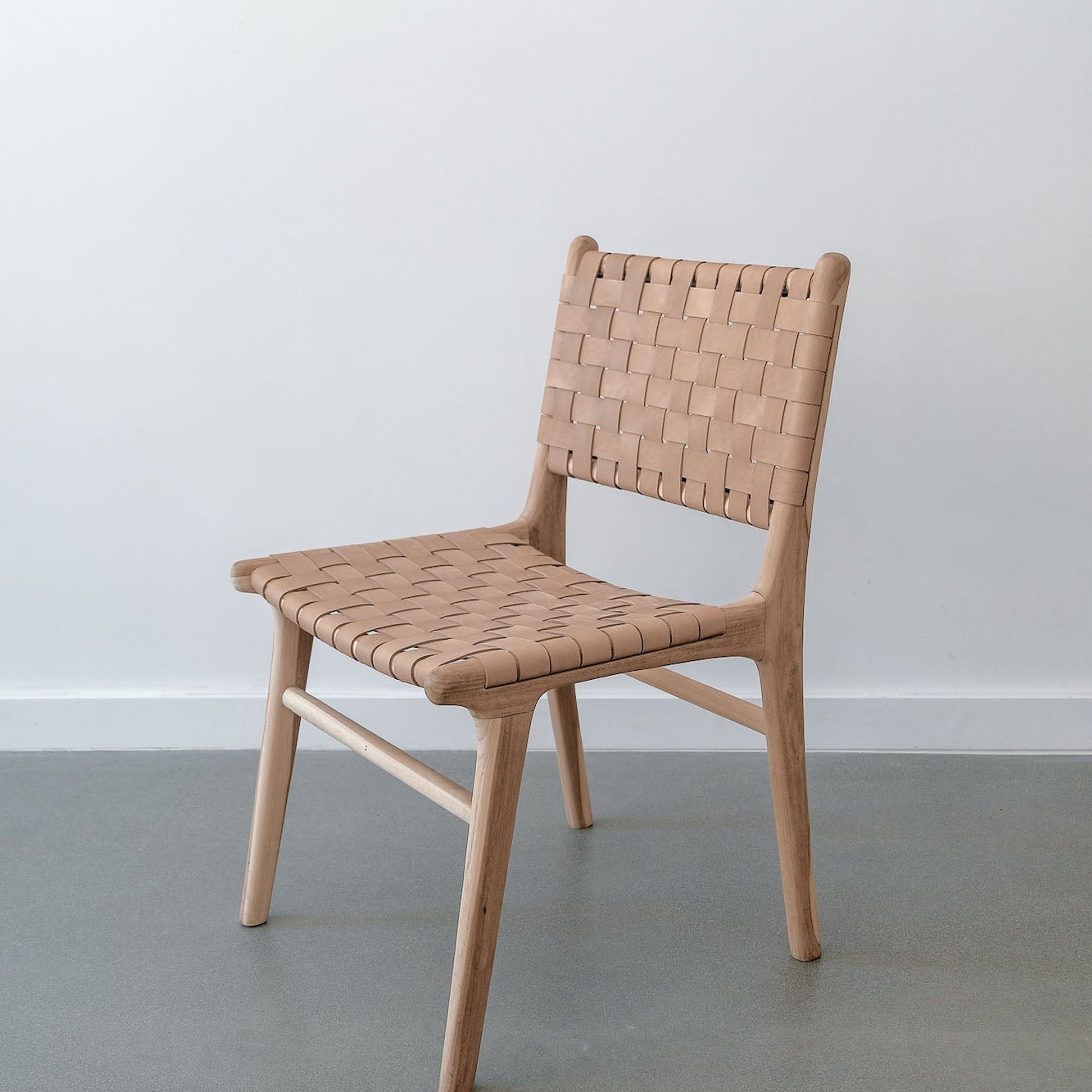 Woven Leather Dining Chair - Beige