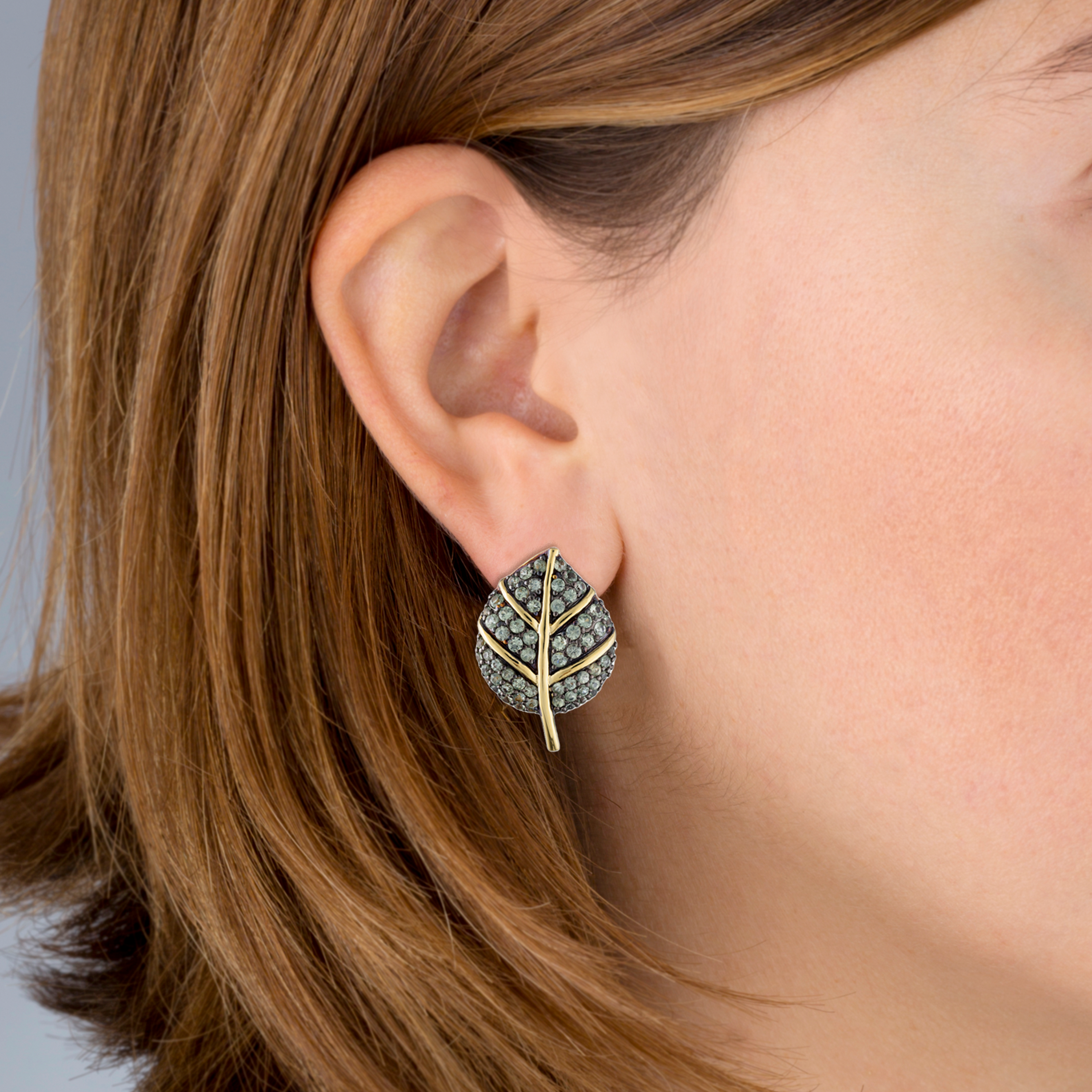 925 Silver Leaf Earrings with Green Sapphires