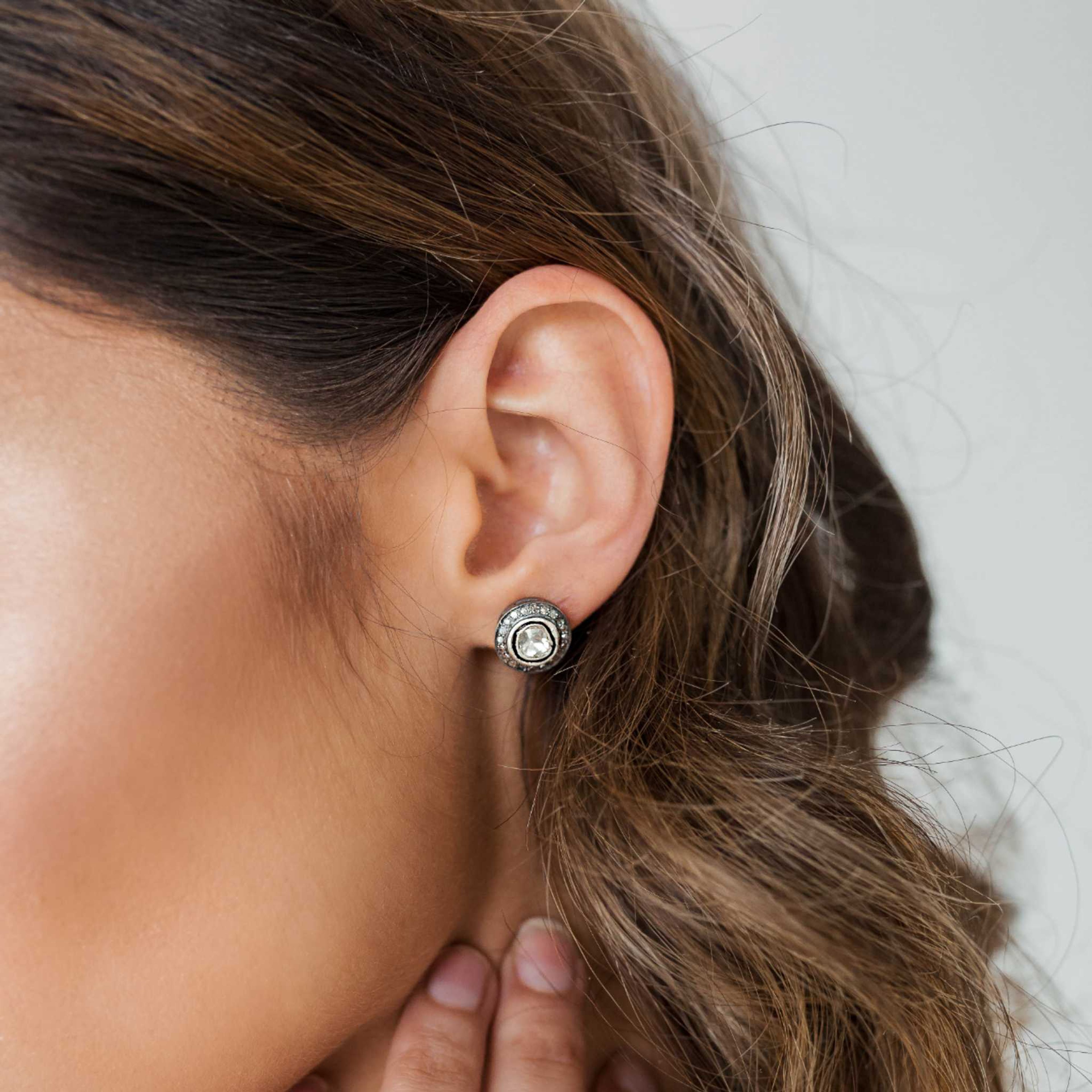 Sliced Diamond + Pave Stud Earrings