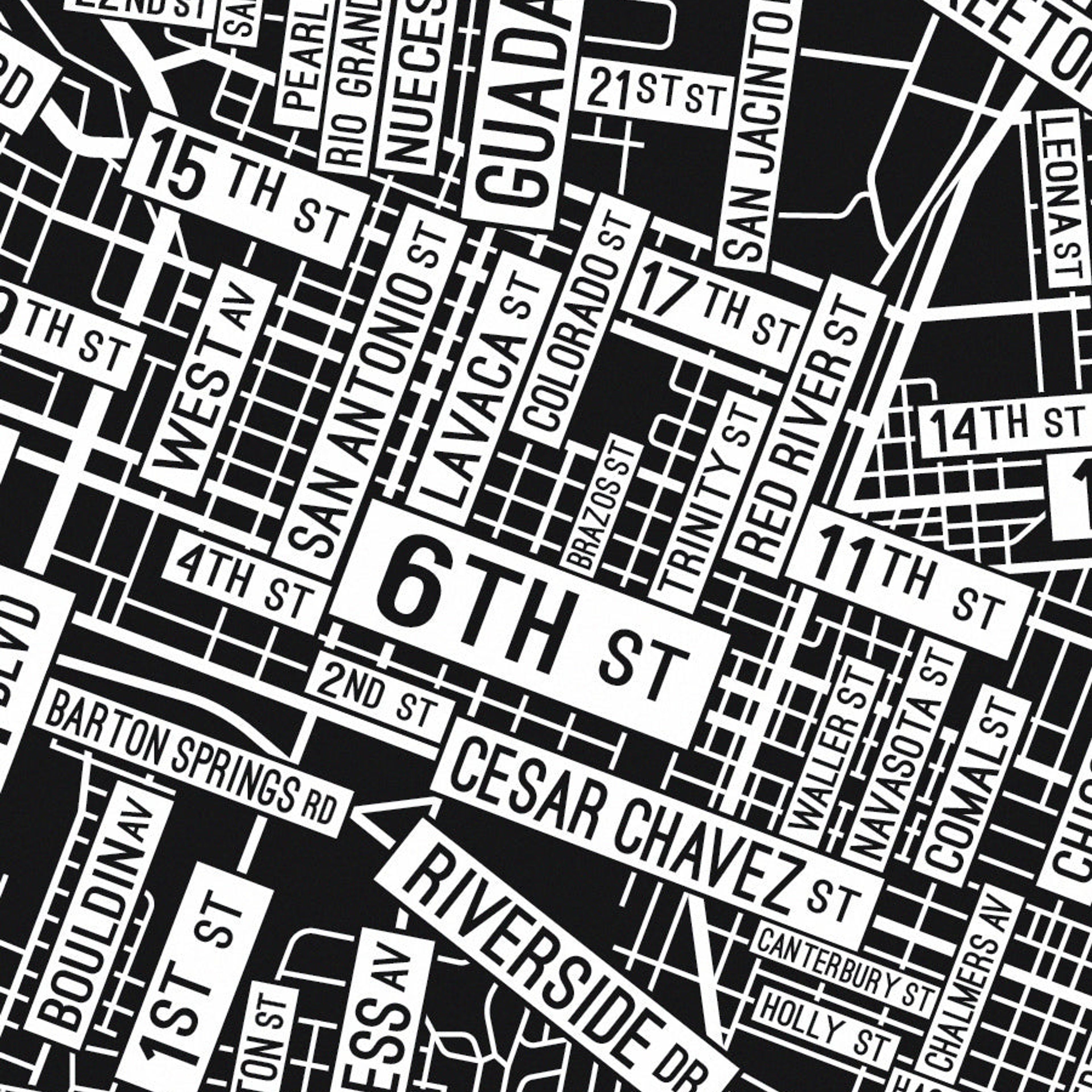Austin, Texas Street Map Screen Print