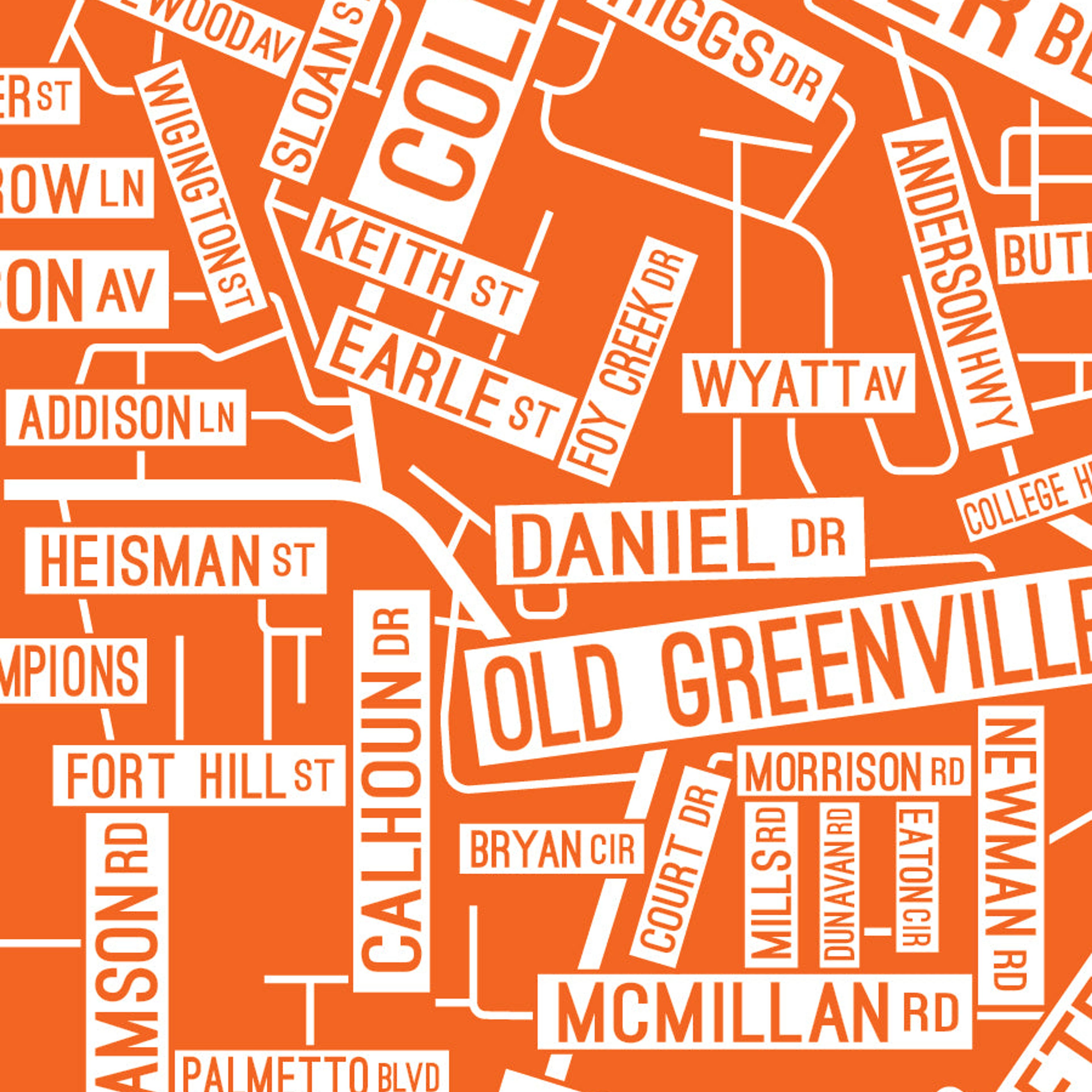 Clemson, South Carolina Street Map Screen Print