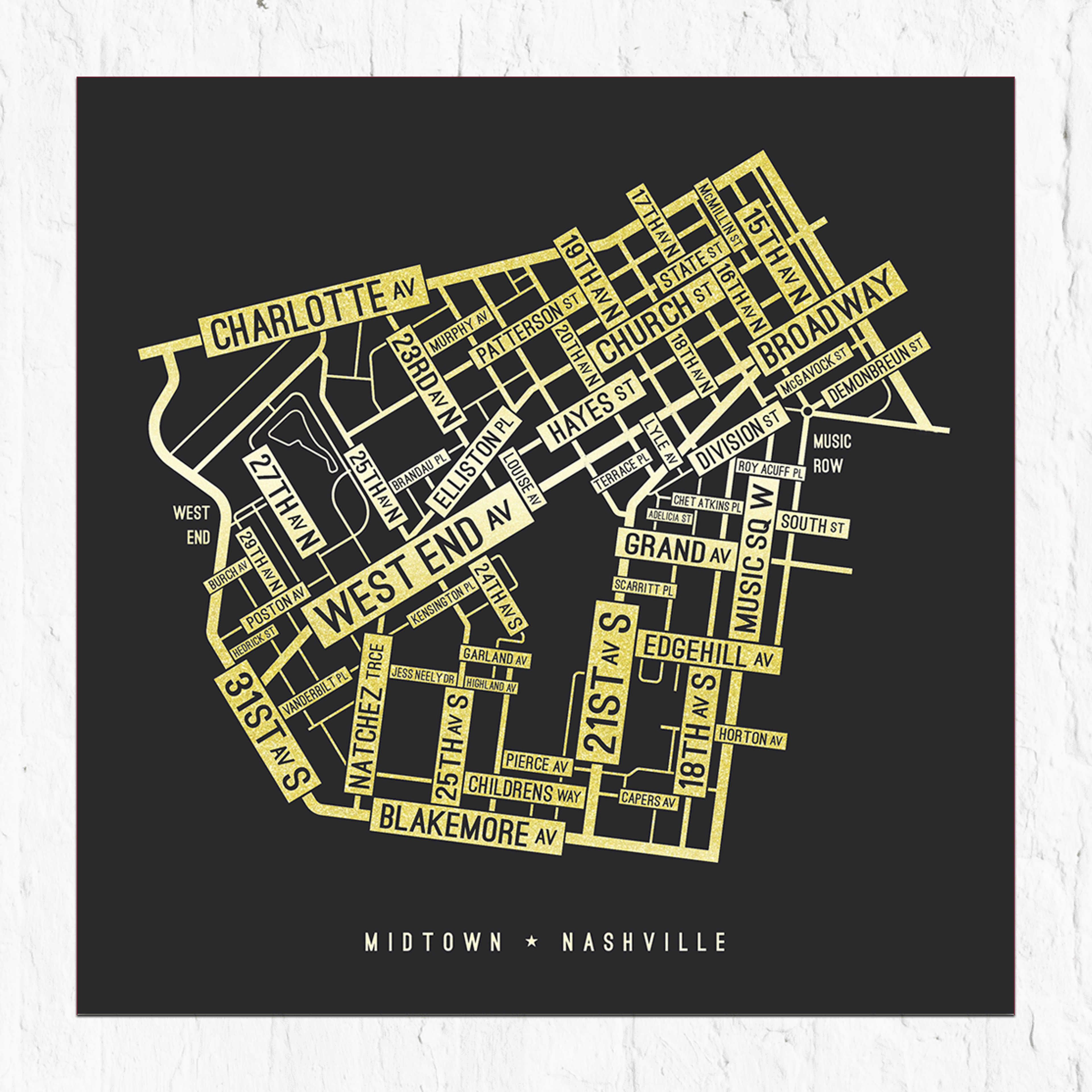 Midtown, Nashville Street Map Screen Print