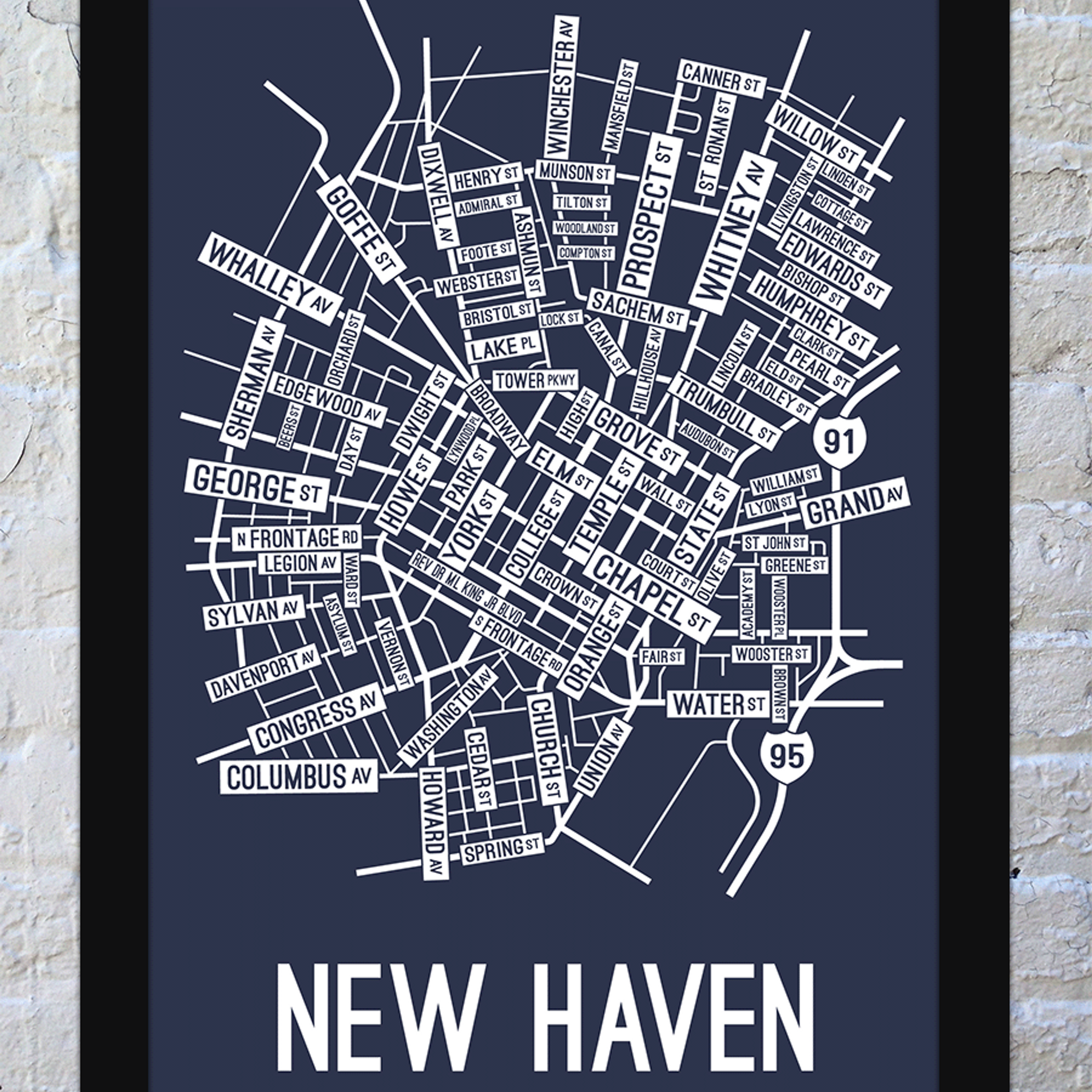 New Haven, Connecticut Street Map Screen Print