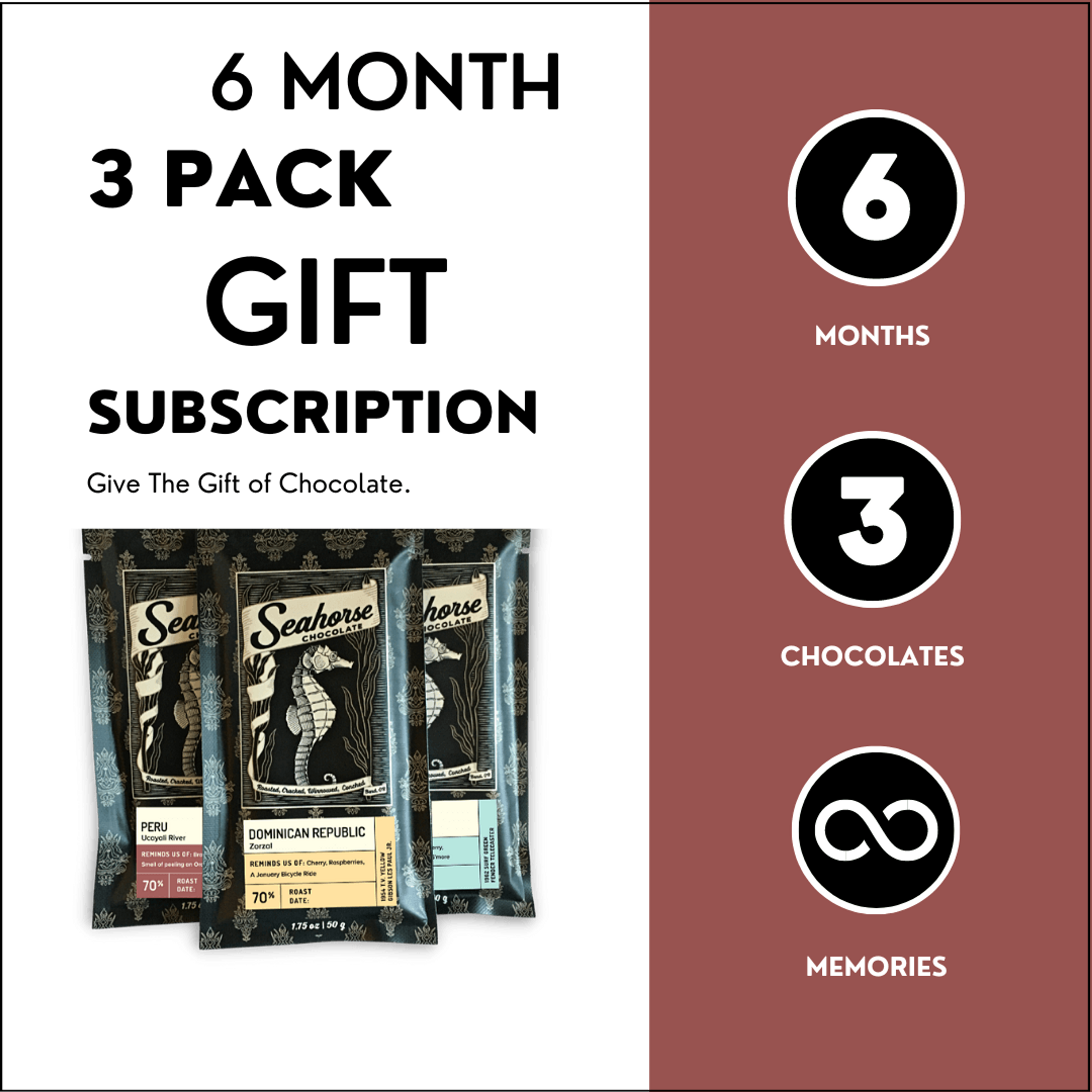 Six Month Three Pack Chocolate Gift Subscription