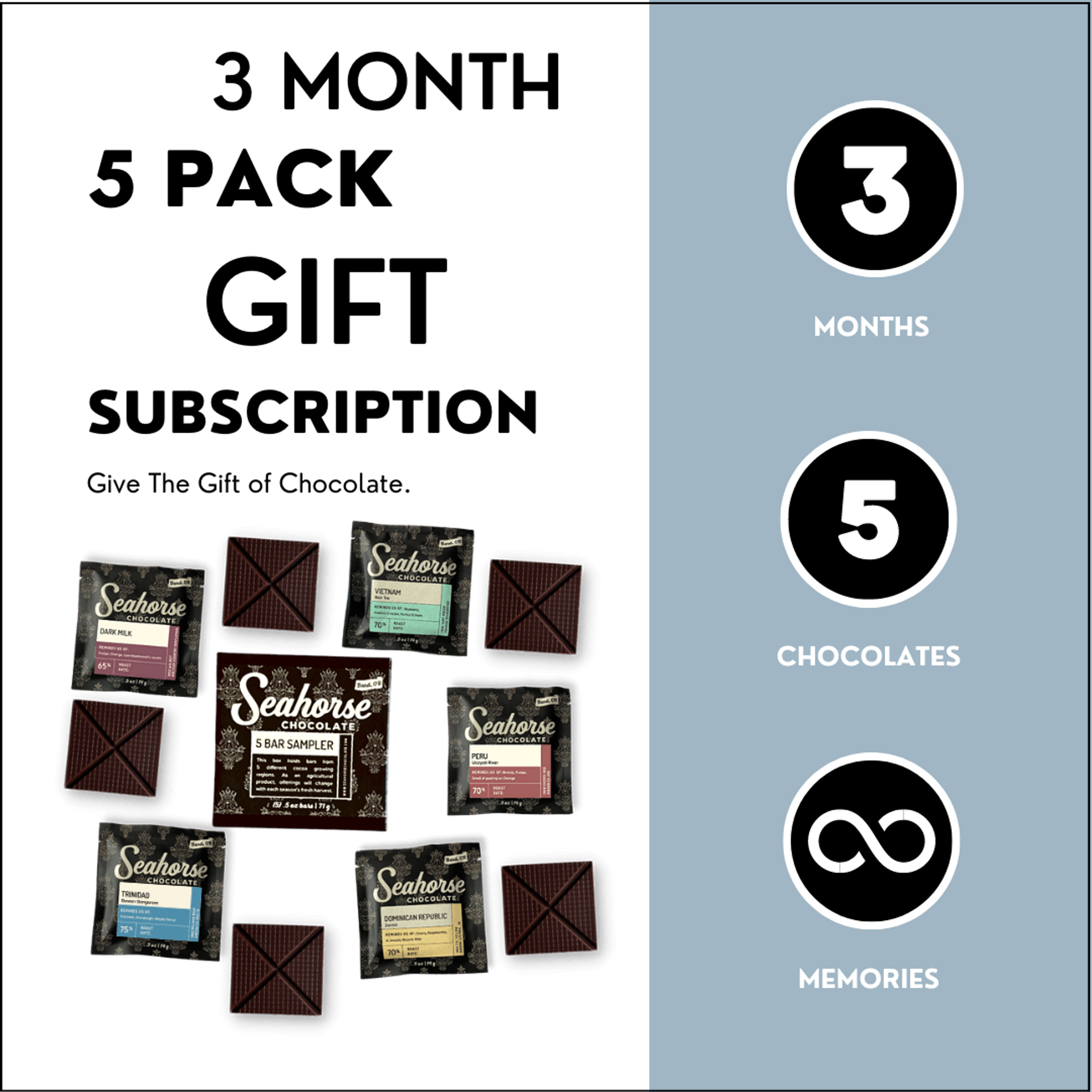 Three Month 5 Pack Chocolate Sampler Tasting Gift Subscription