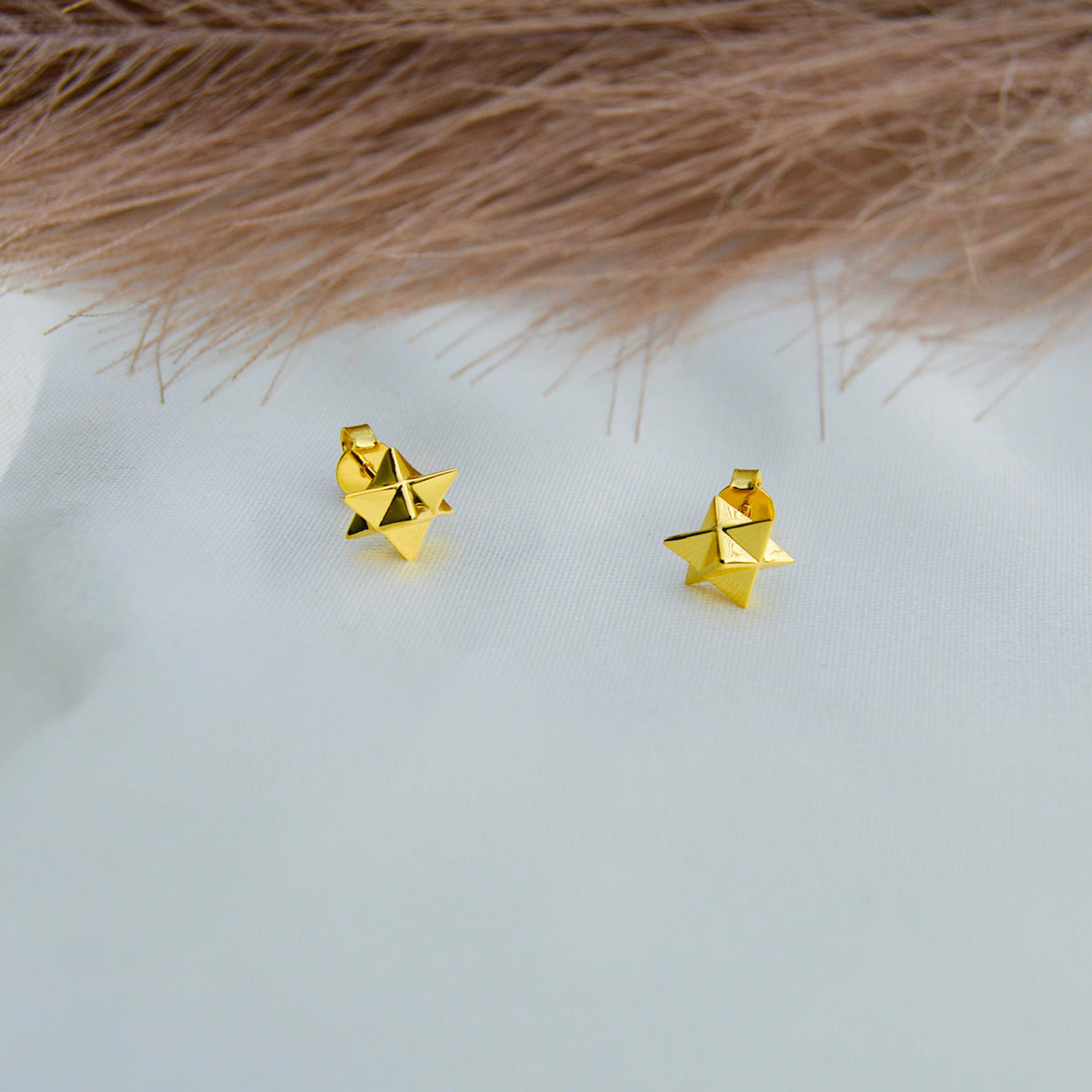 Merkaba Star, Light Body Activation Stud Earrings, 18k Gold