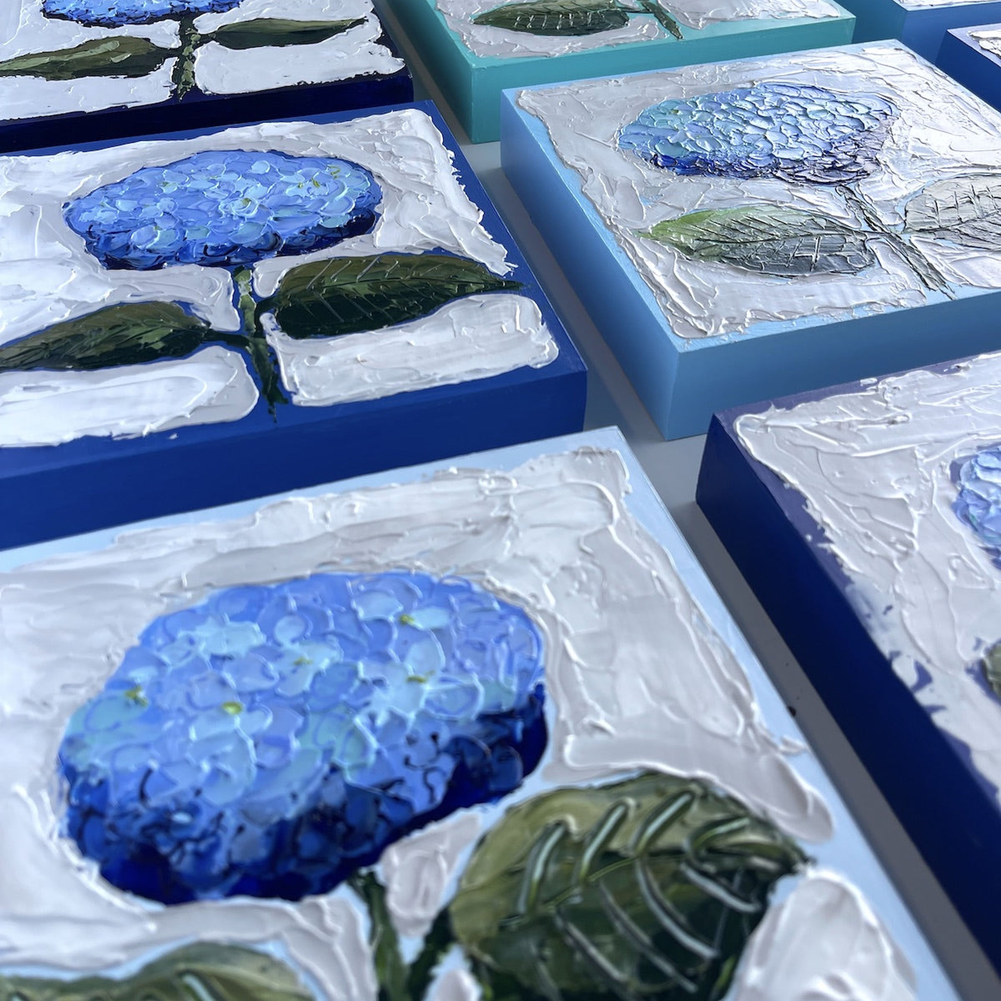 New Bloom 8 - 8x8" Hydrangea - Light Blue - Acrylic Painting on Panel