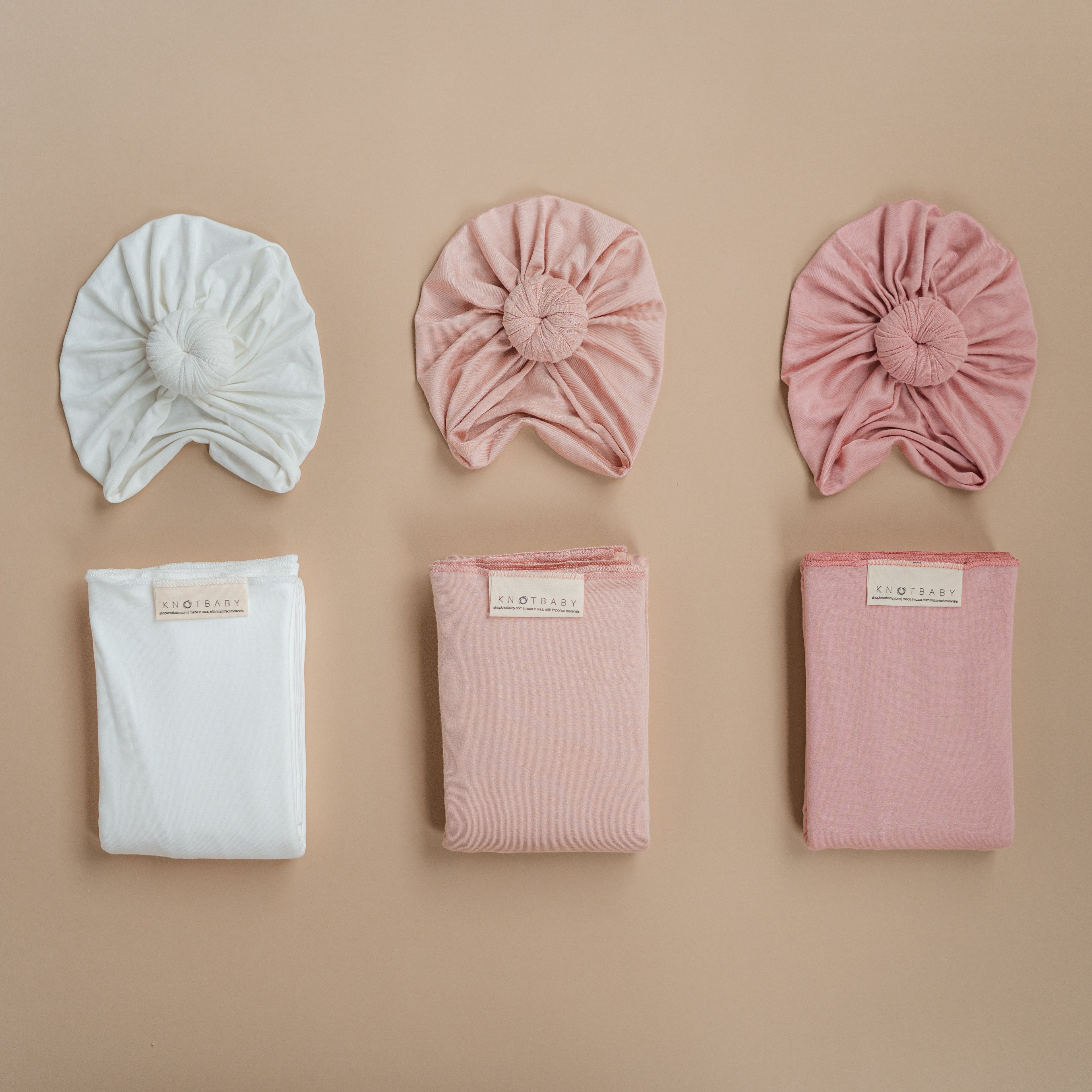 Meet Your Bundle- 3 Headwrap and Swaddle Sets in "It's a girl"