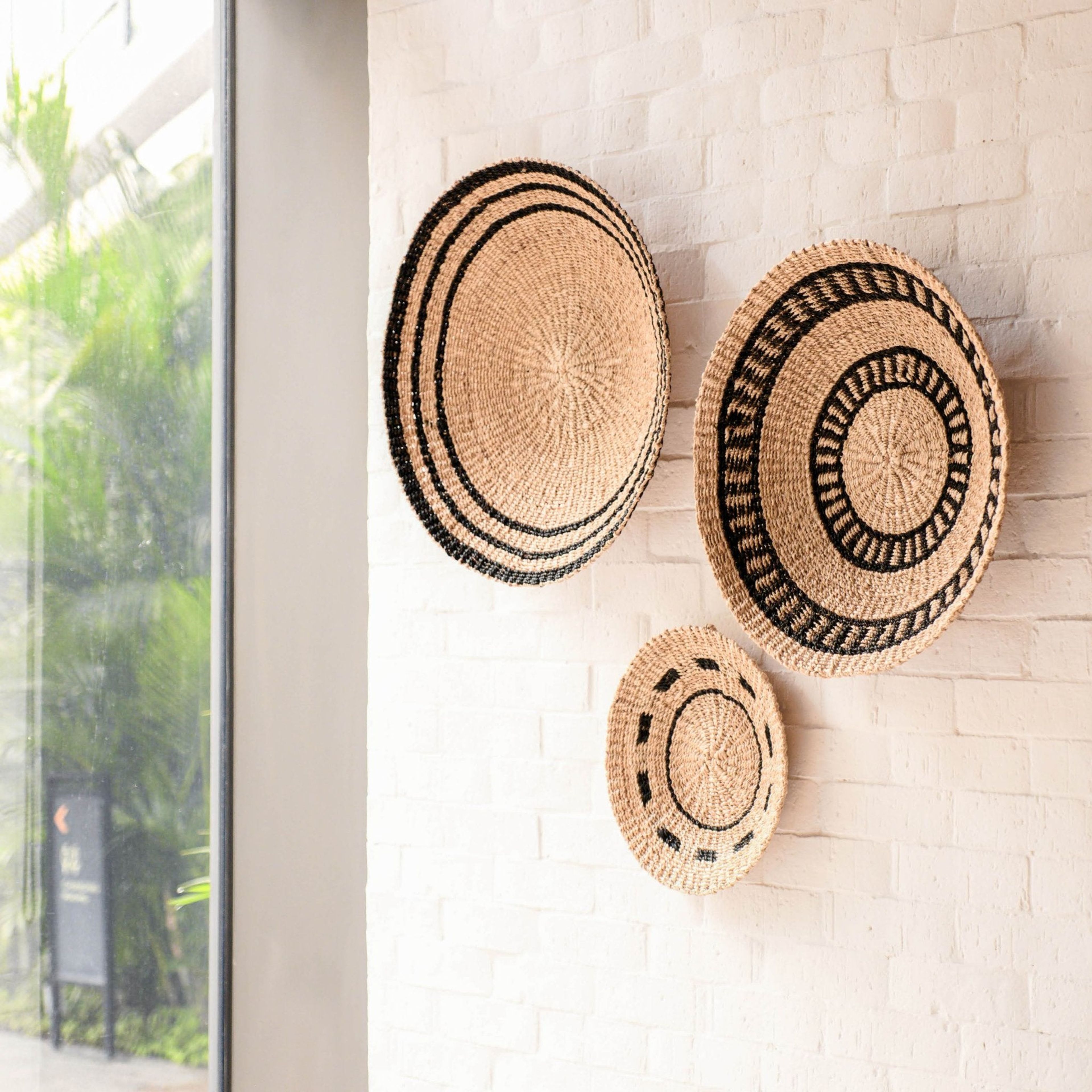 Natural + Black Wall Baskets, Small - Woven Wall Baskets | LIKHÂ