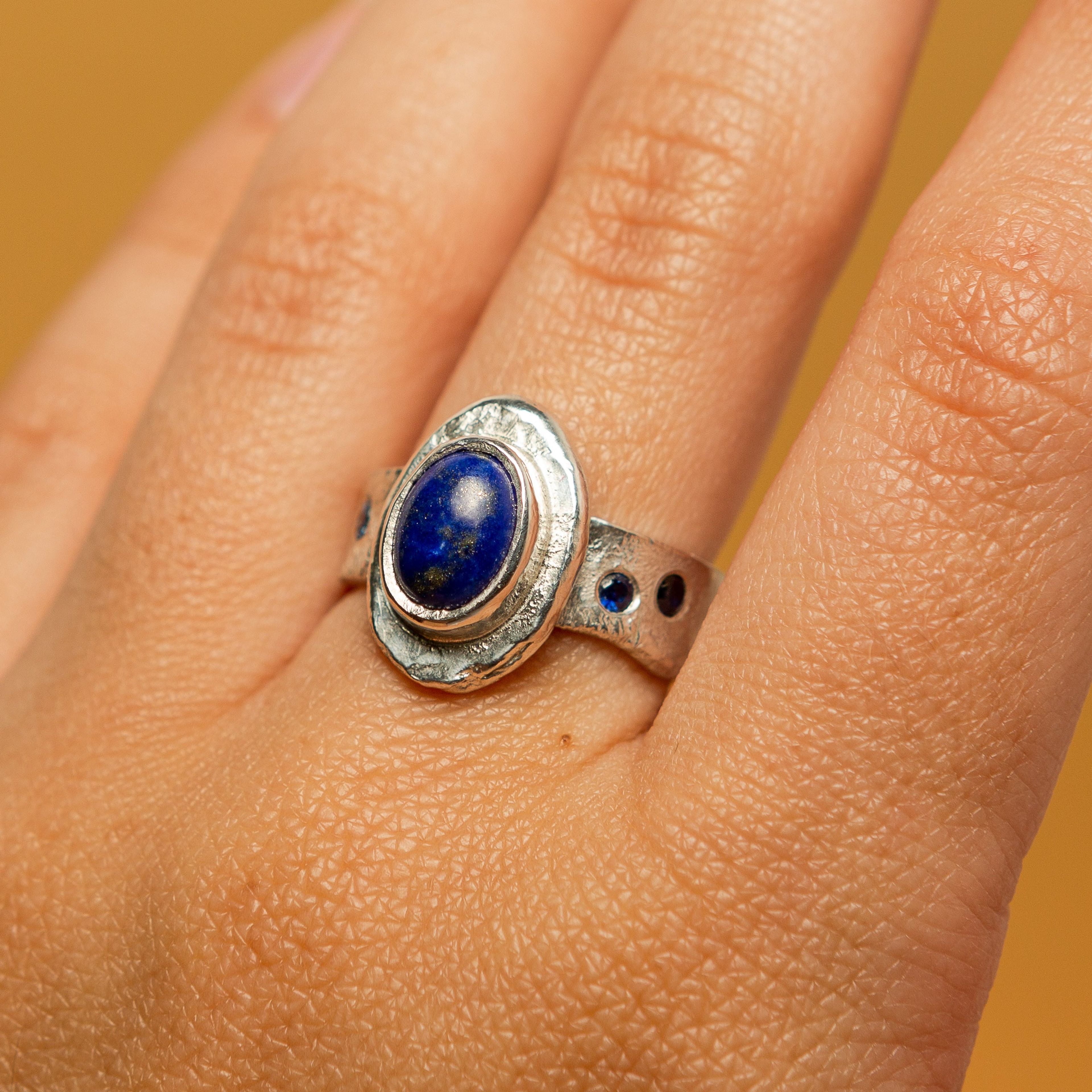 Amulet Ring in Silver | Lapis Lazuli + Sapphire