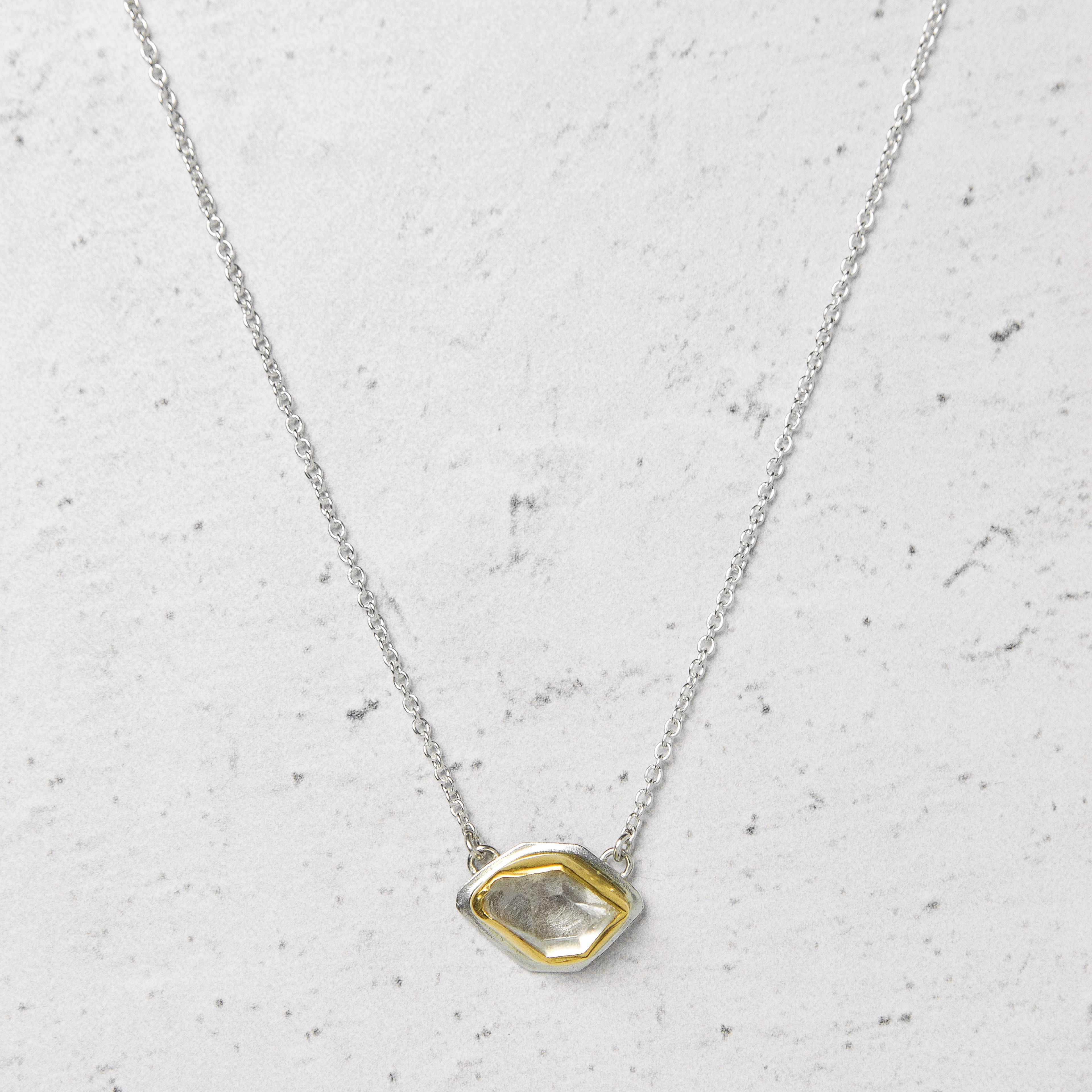 Herkimer Diamond East-West Glacier Necklace in 22k Gold + Sterling Silver
