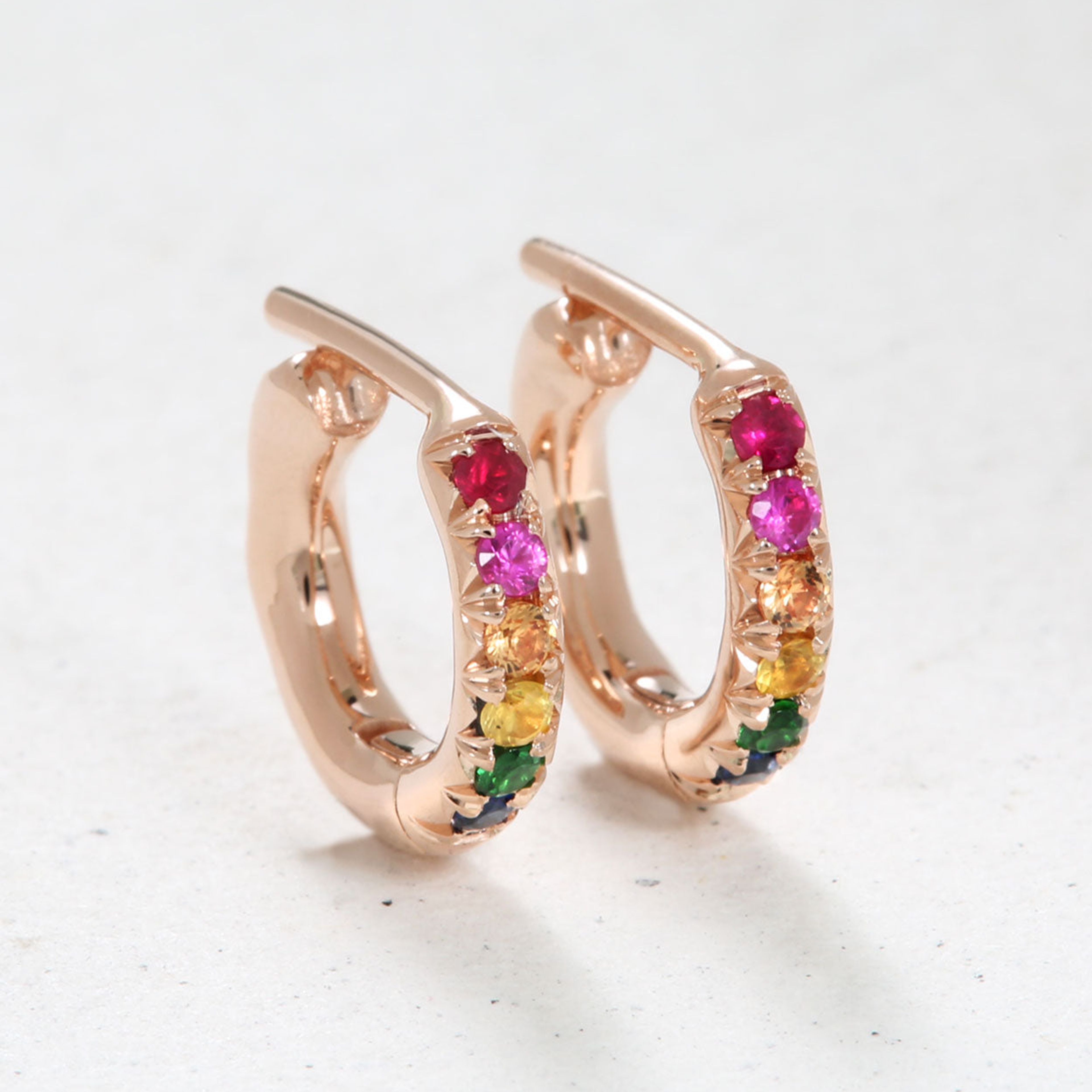 Rainbow Stone Hoop Earrings