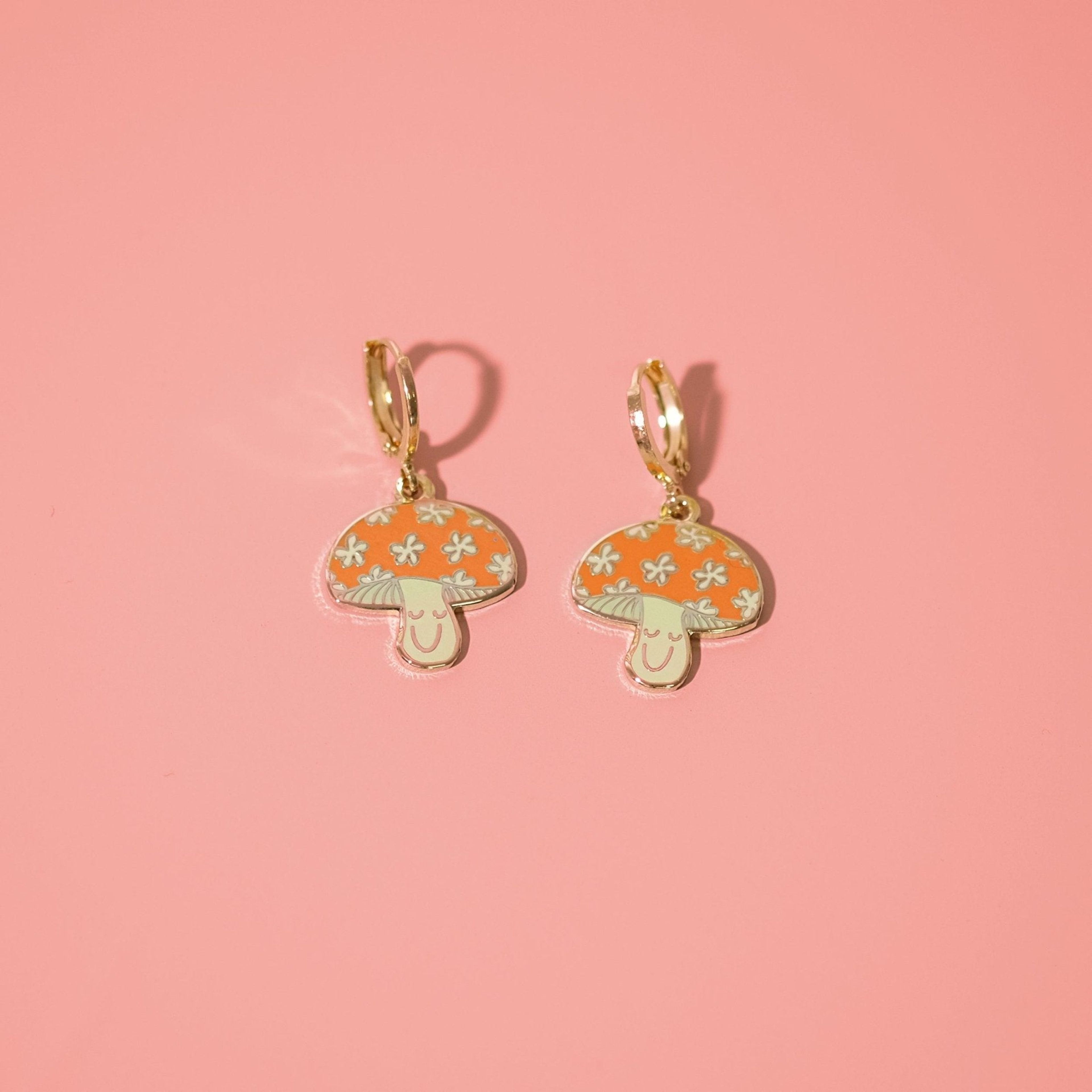 Happy Mushroom Huggie Hoop Earrings