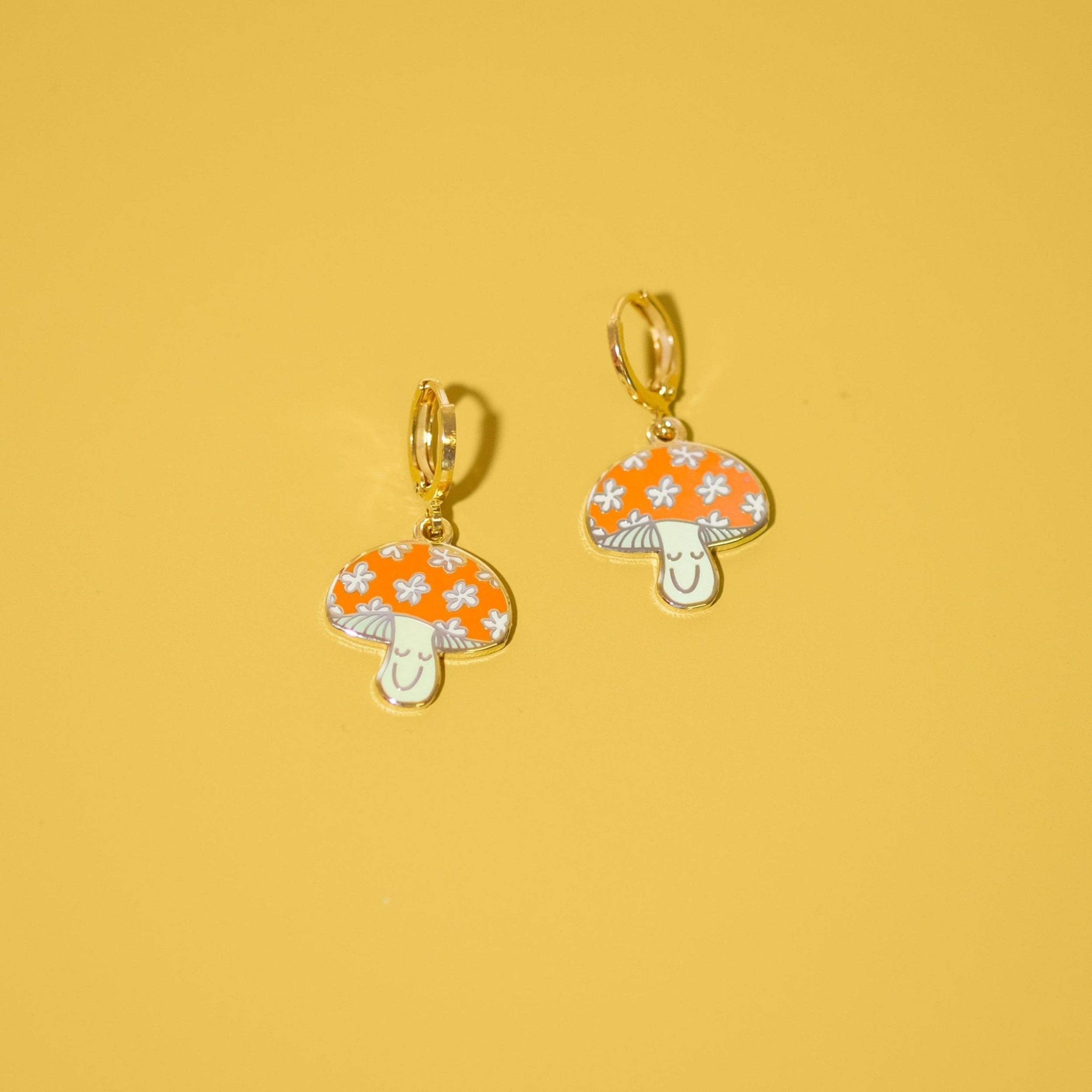 Happy Mushroom Huggie Hoop Earrings