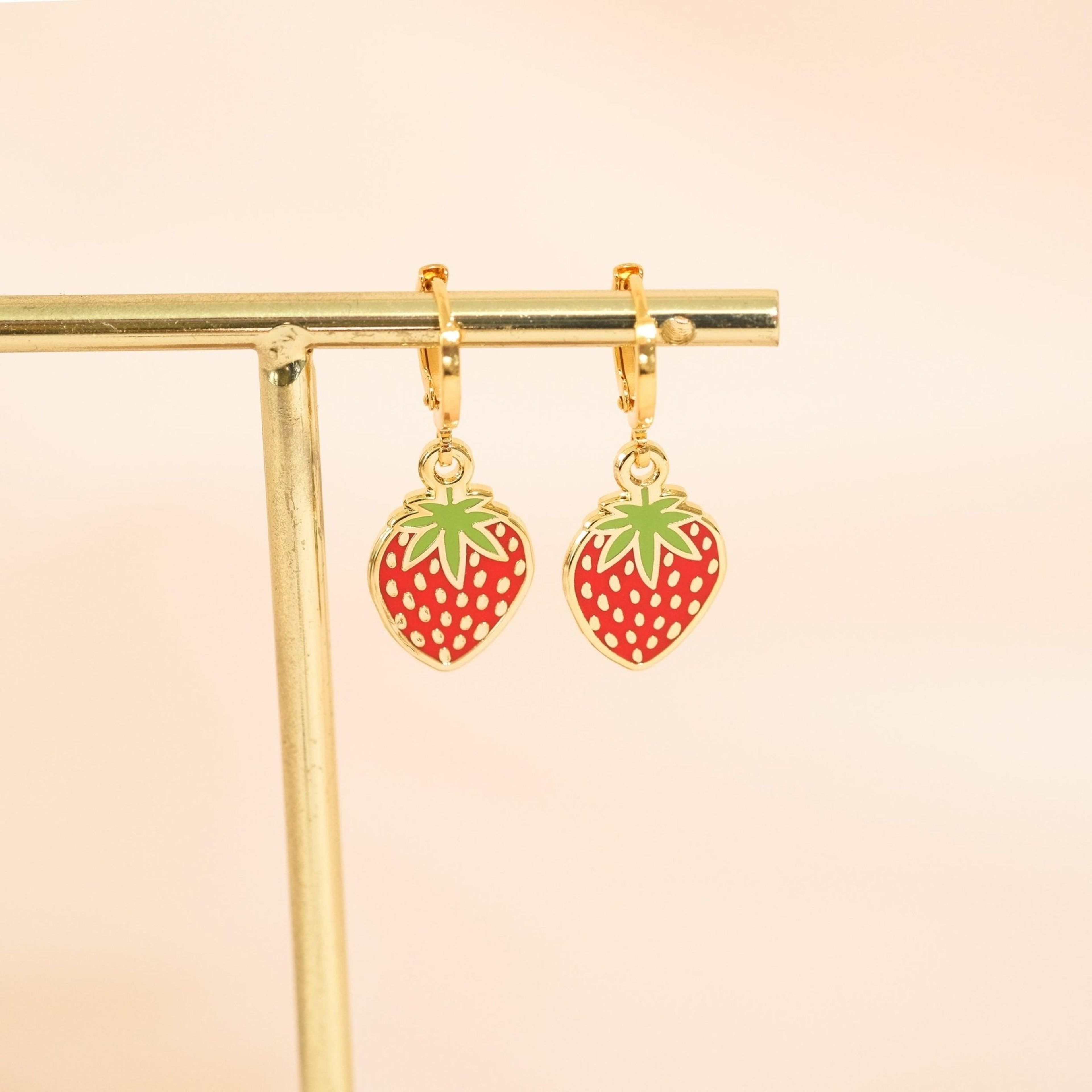 Strawberry Huggie Hoop Earrings