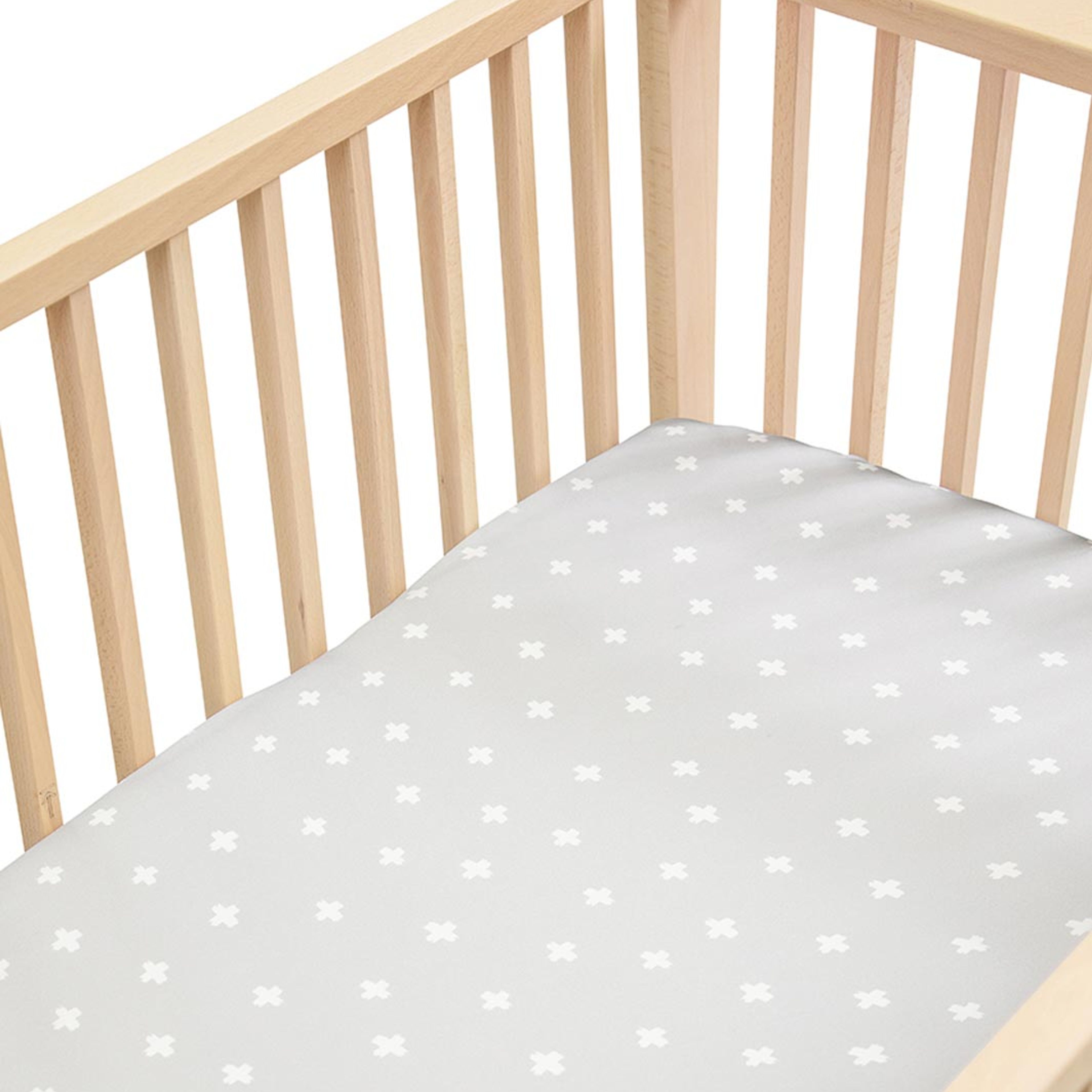 Silk Fitted Sheet for Cots / Cribs - Dove Grey Crosses