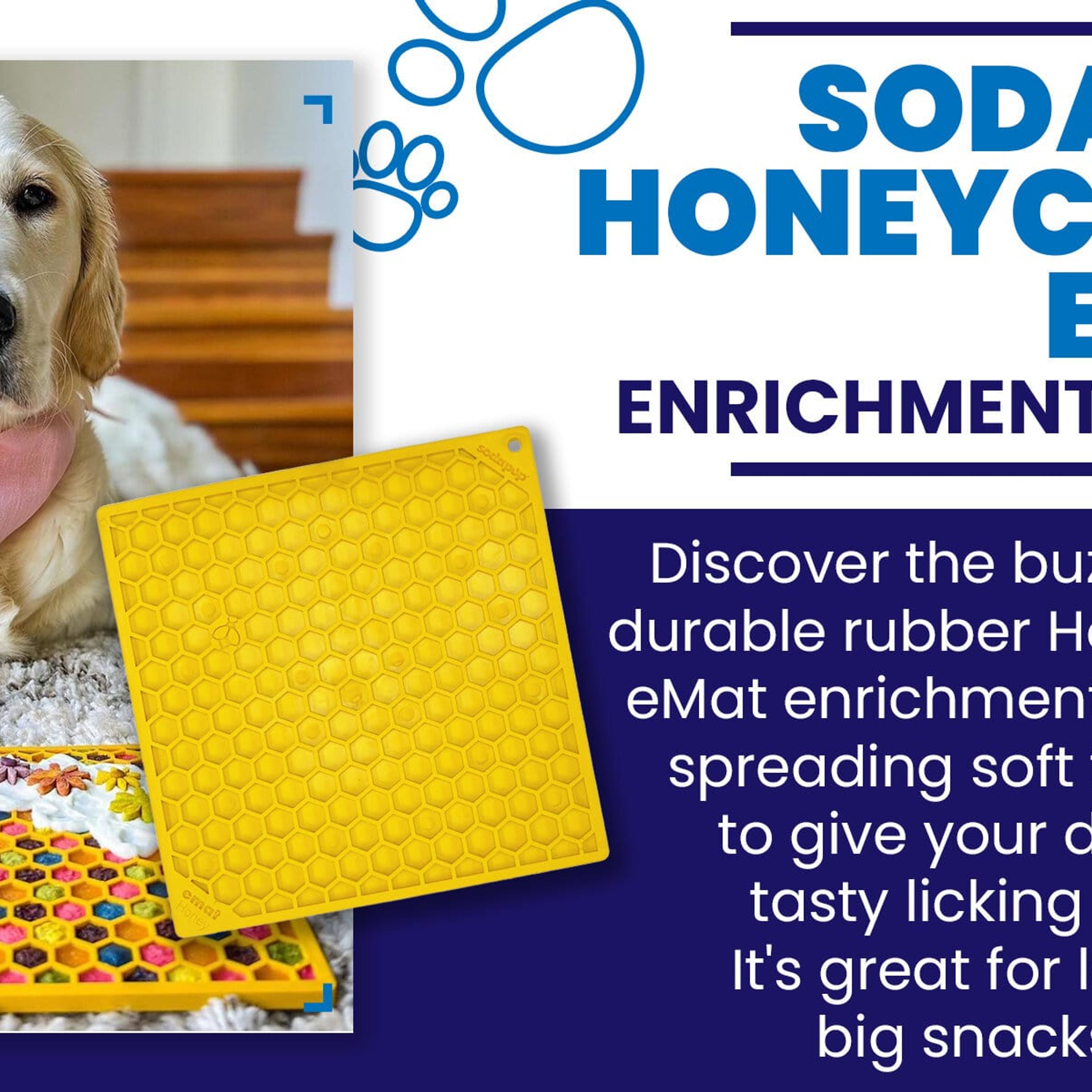 https://cdn.prod.marmalade.co/products/3840x3840/filters:quality(80)/www.sodapup.com%2Fproducts%2Fhoneycomb-design-emat-enrichment-lick-mat%2F1660593855%2FEBC2-StandardImageHeaderwithText-SodaPup-EnrichmentFeeder-SodaPup-eMatHoneycomb-Yellow-Large.jpg