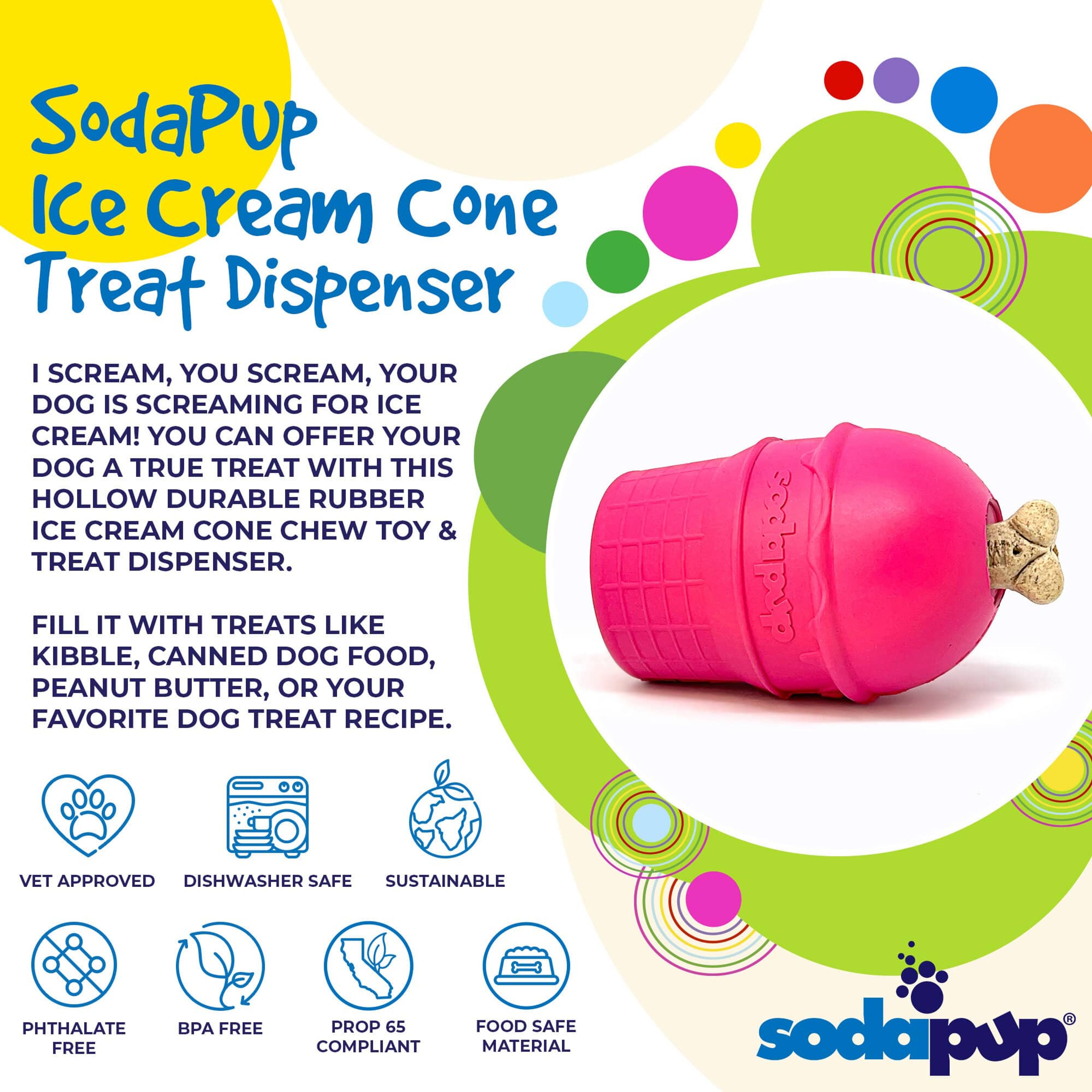 Ice Cream Cone Durable Rubber Chew Toy and Treat Dispenser