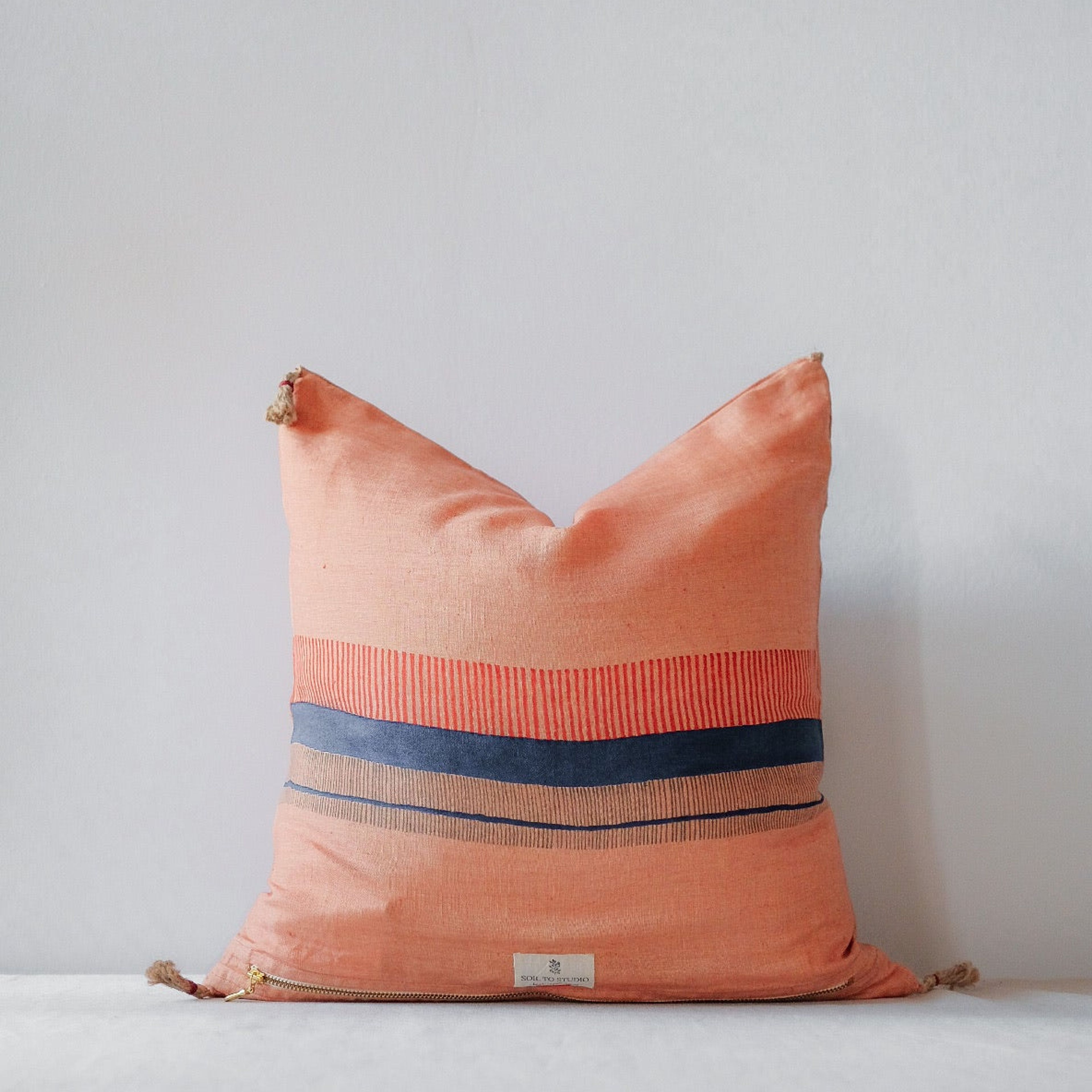 Chhavi - Handwoven & Block-printed Linen Pillow