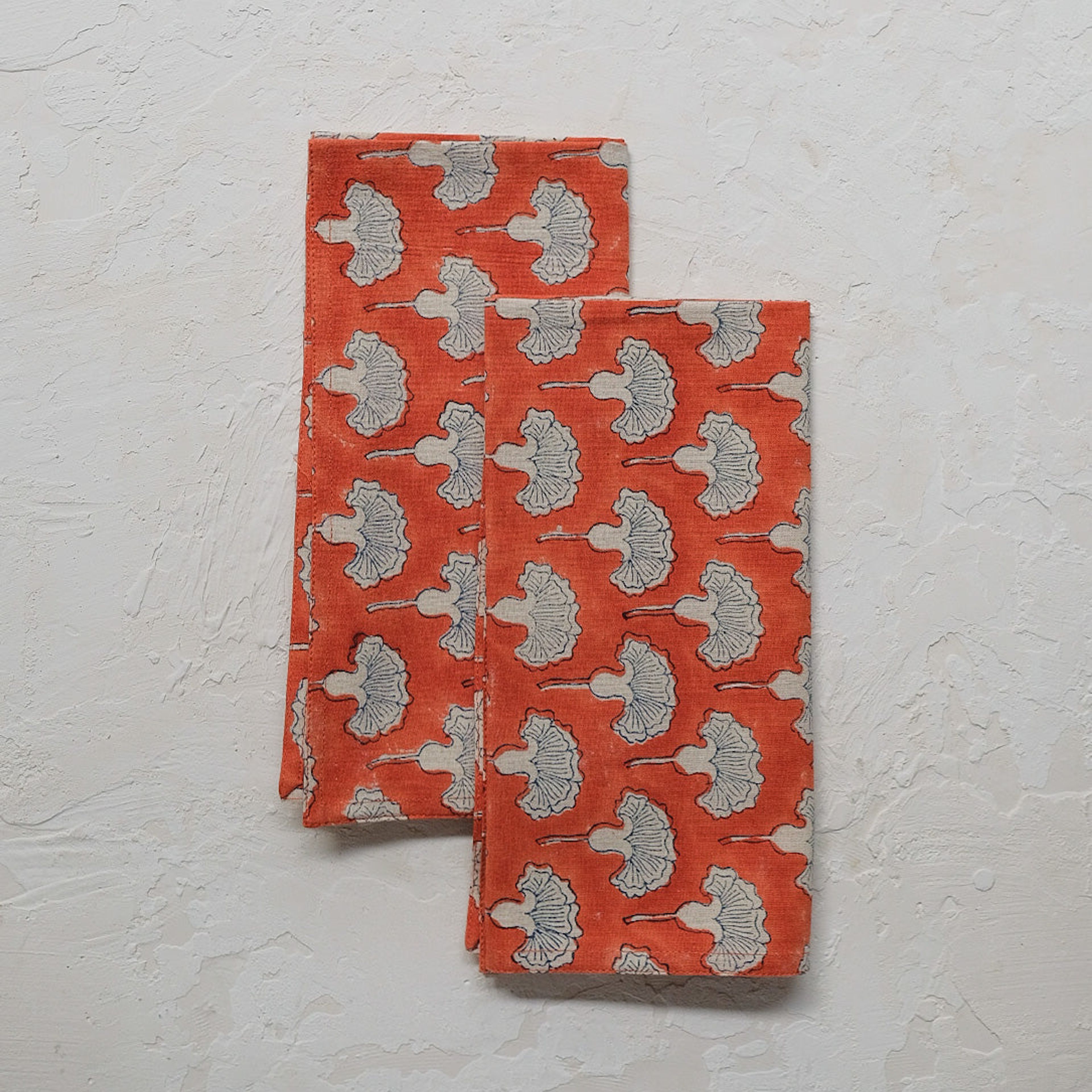 Seema - Block-printed Table Napkins - Set of 4 (Poppy Orange)