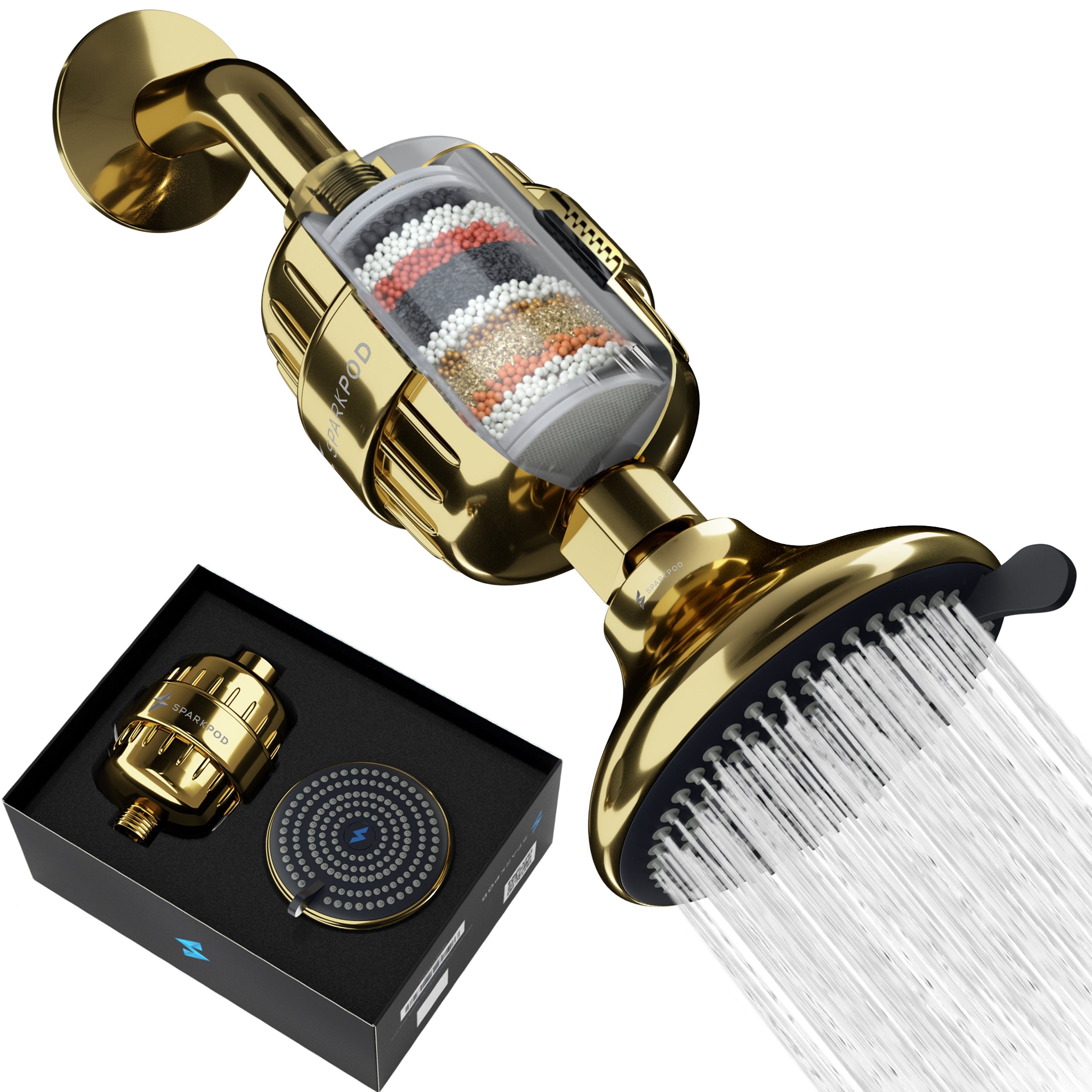 Luxury Filtered Shower Head Set 23 Stage Shower Filter - Removes Chlorine and Heavy Metals - Multi-Spray Settings 4" Showerhead Filter by SparkPod