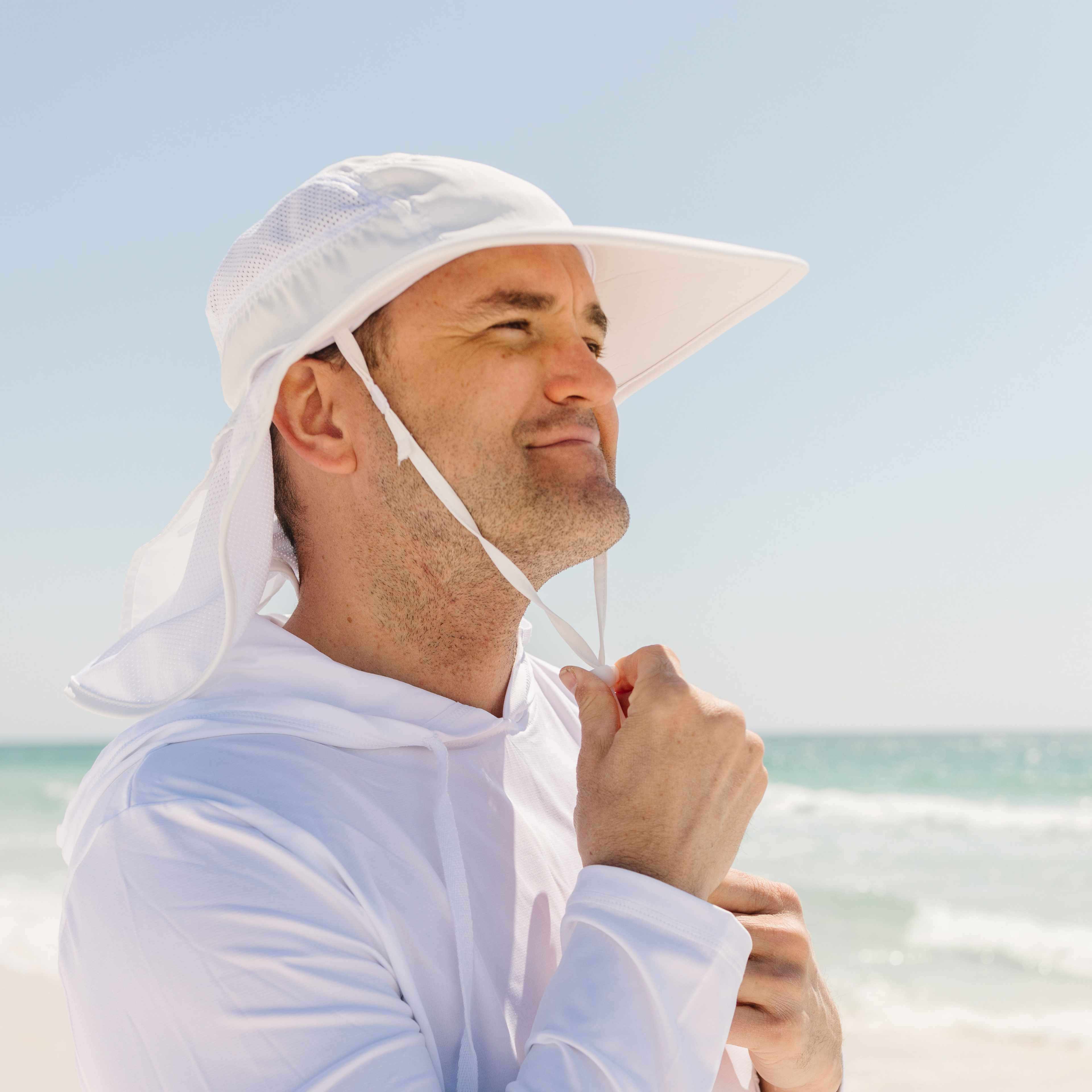 Adult Wide Brim + Flap Neck Sun Protective Adventure Hat | White