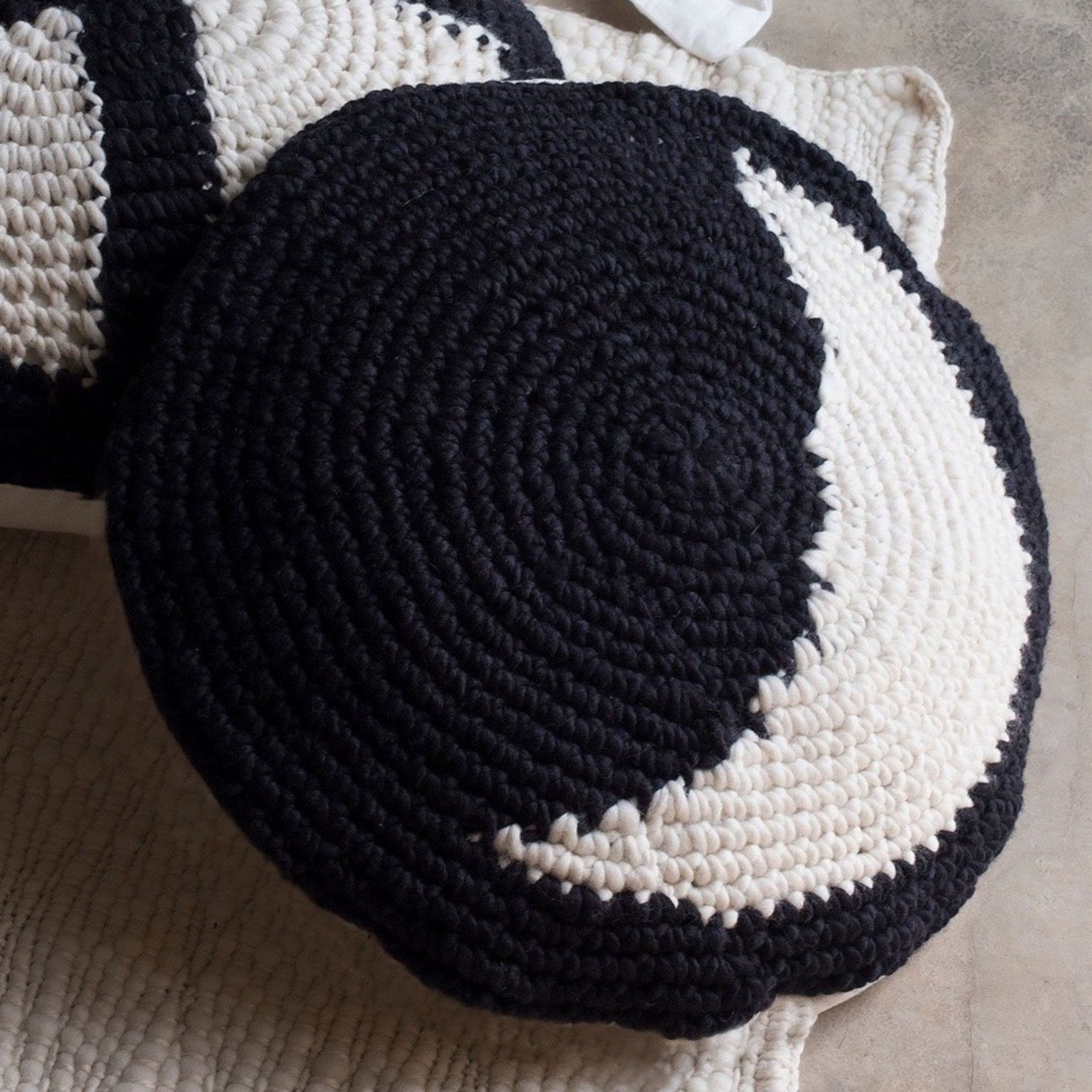 Wool Crochet Cushion in Black Cosmo Luna