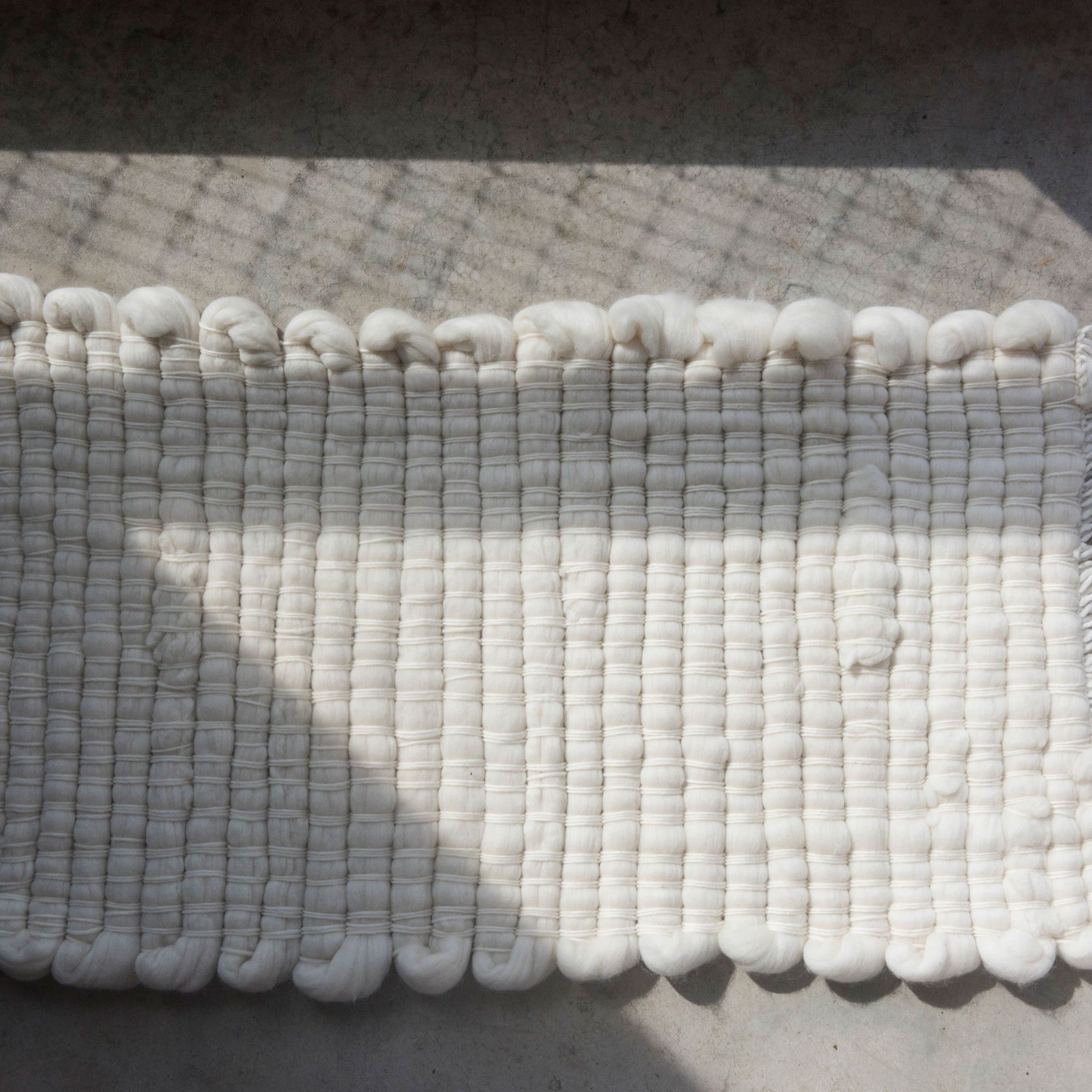 Chunky Bedside Rug in Ivory Thick Wool Pradera 21x37