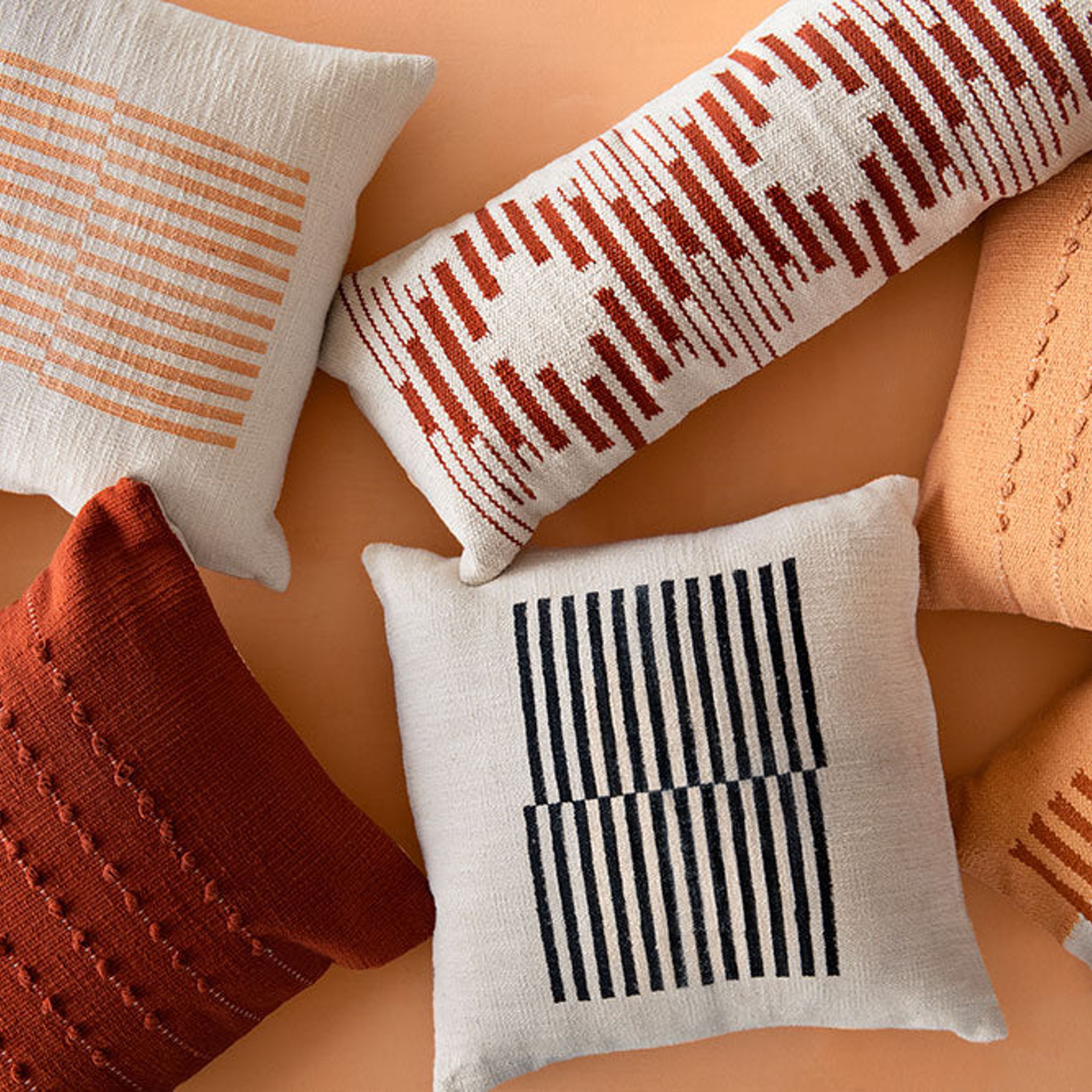 Terra Stripe Lumbar Pillow_Fall Orange_ - 12x34 inch