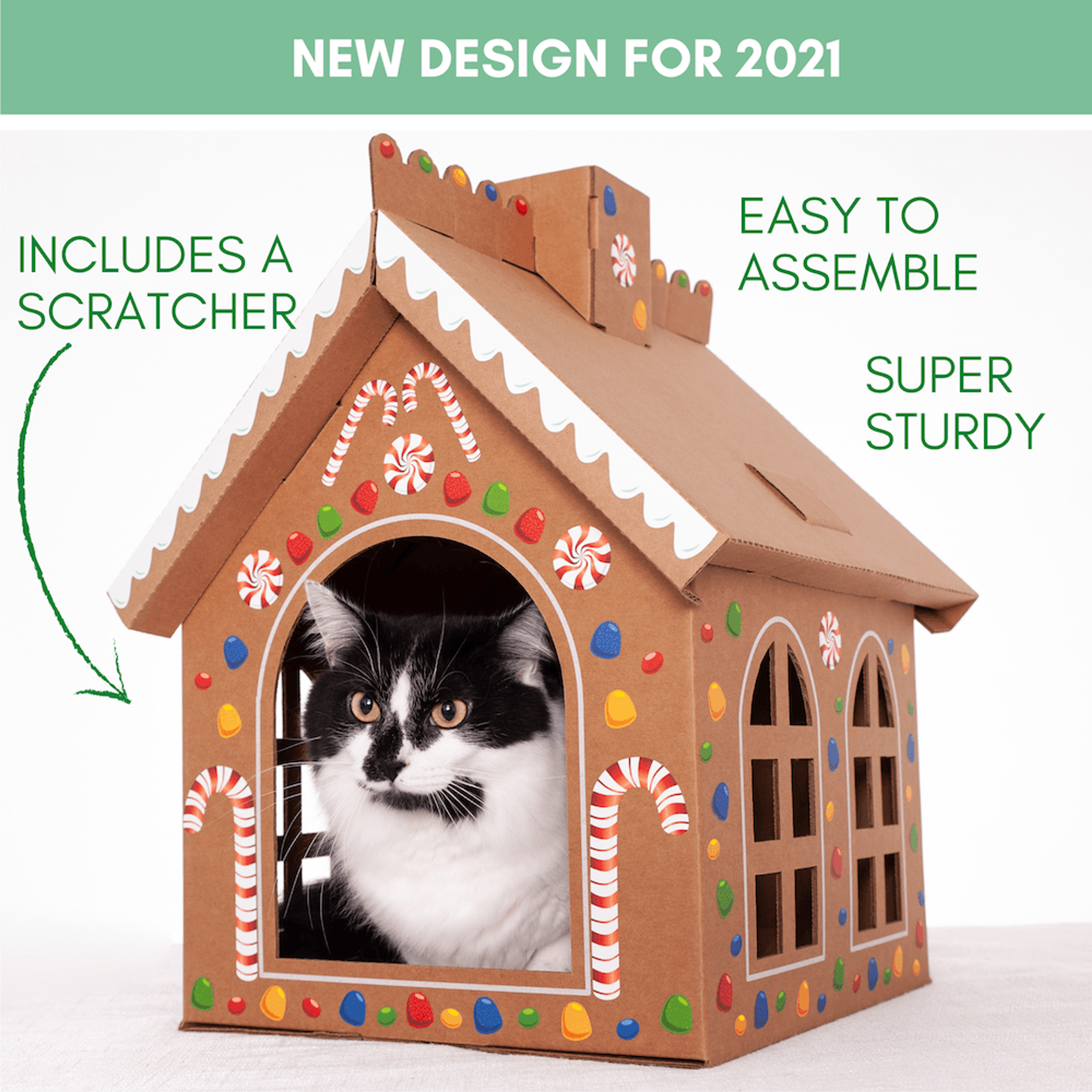 Cardboard Gingerbread Cat Playhouse Kit