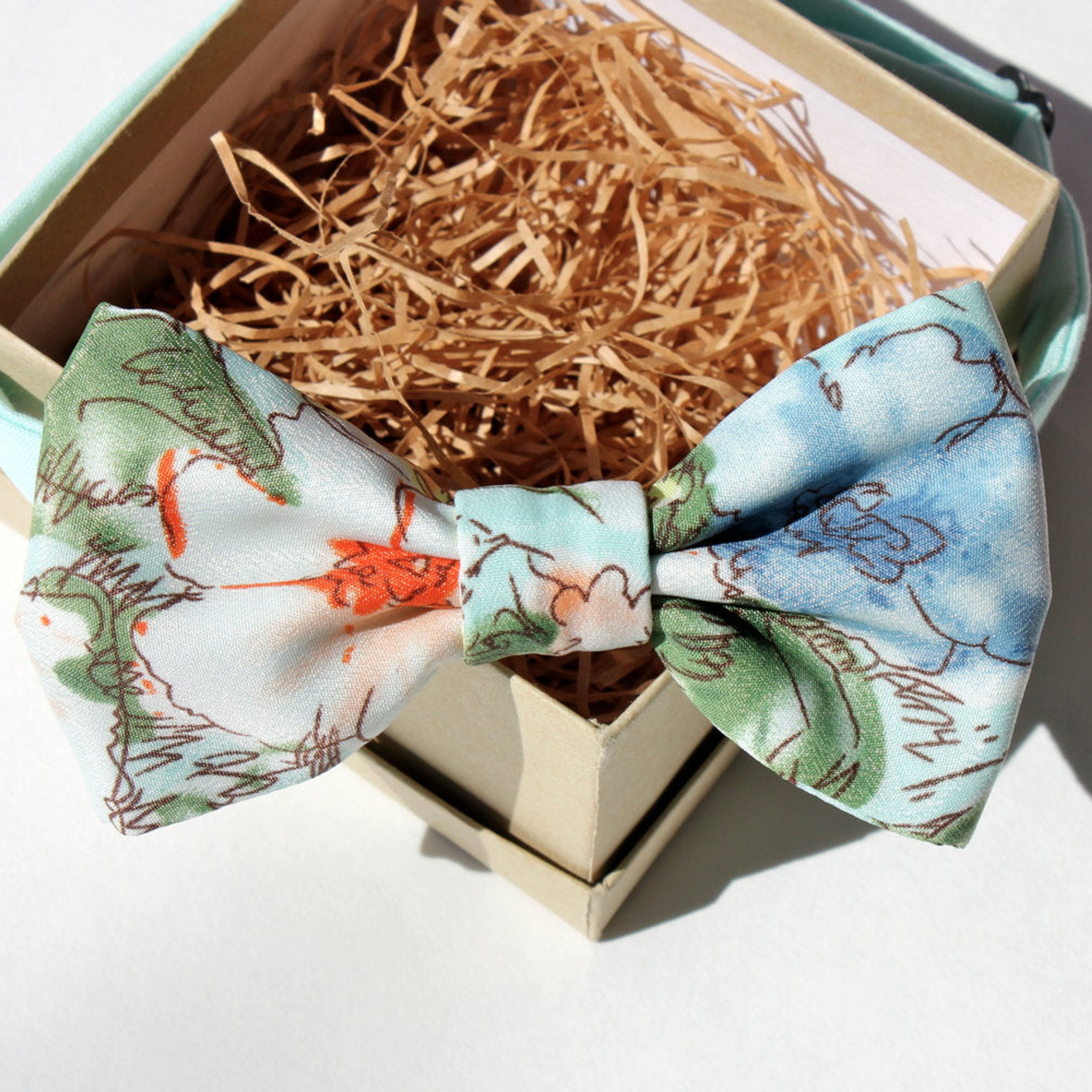 Mint and Peach Floral Bow Tie