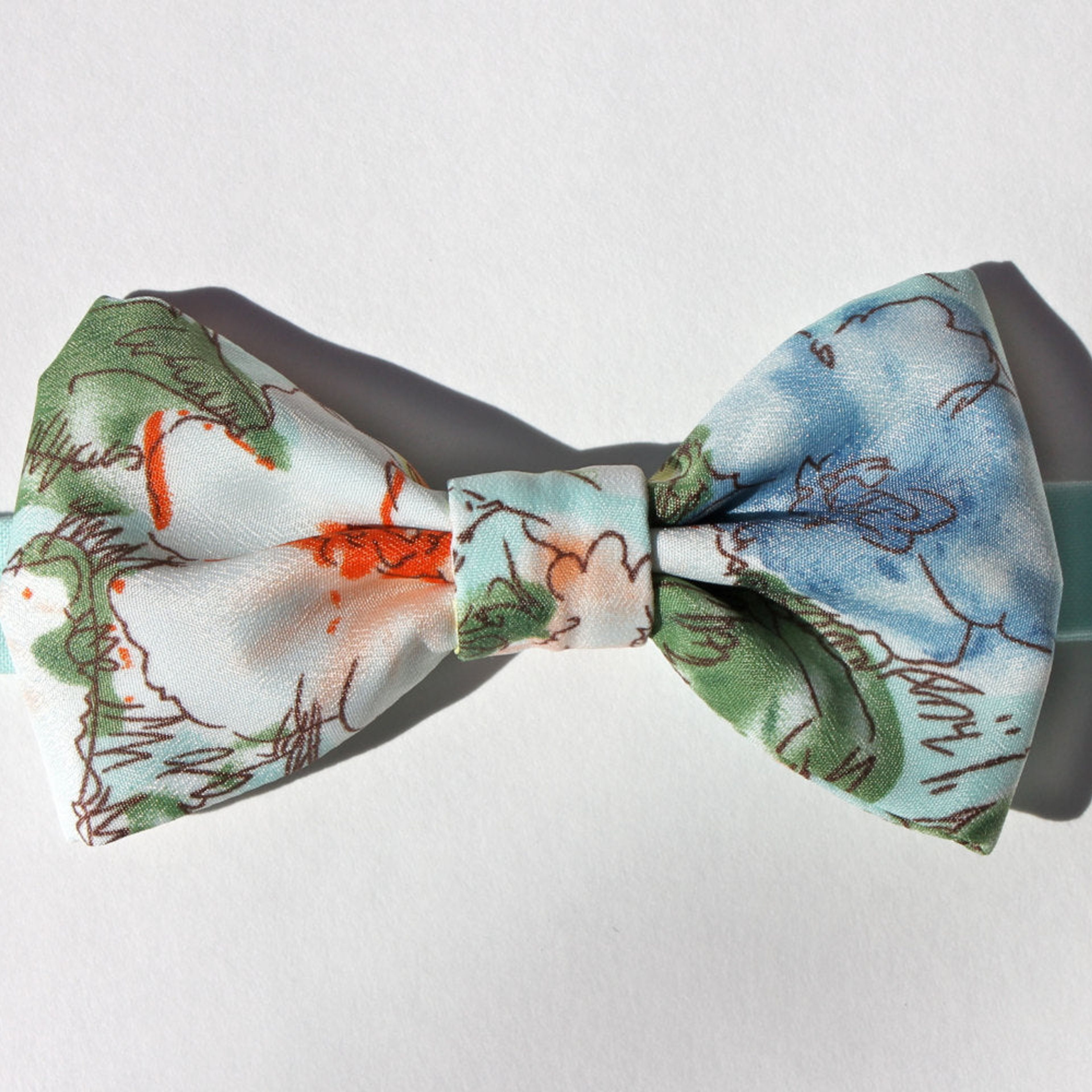 Mint and Peach Floral Bow Tie