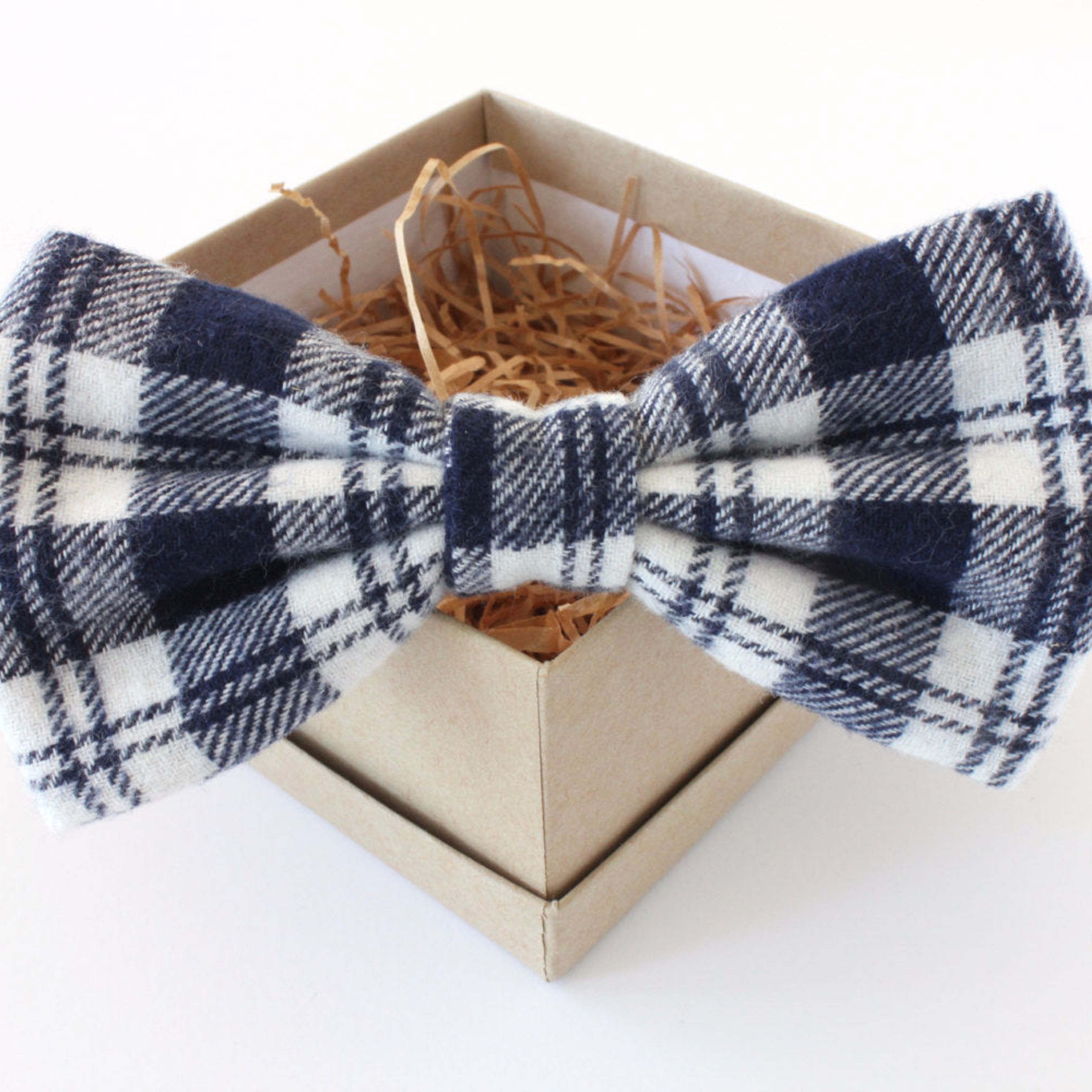Navy Plaid Bow Tie & Pocket Square Gift Set