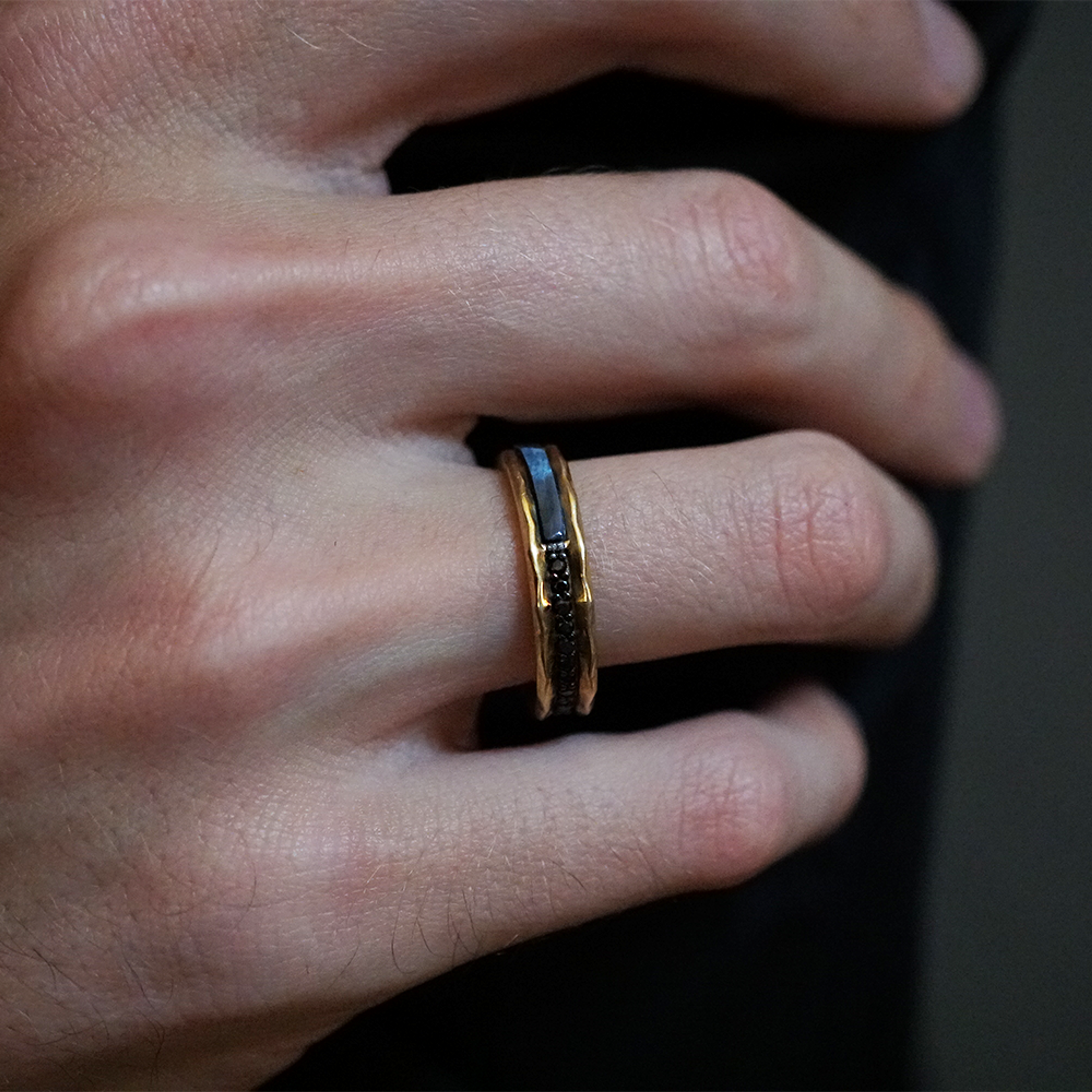 Gothic Black Diamond & Pietersite Ring in 14K and 18K Gold, 5mm