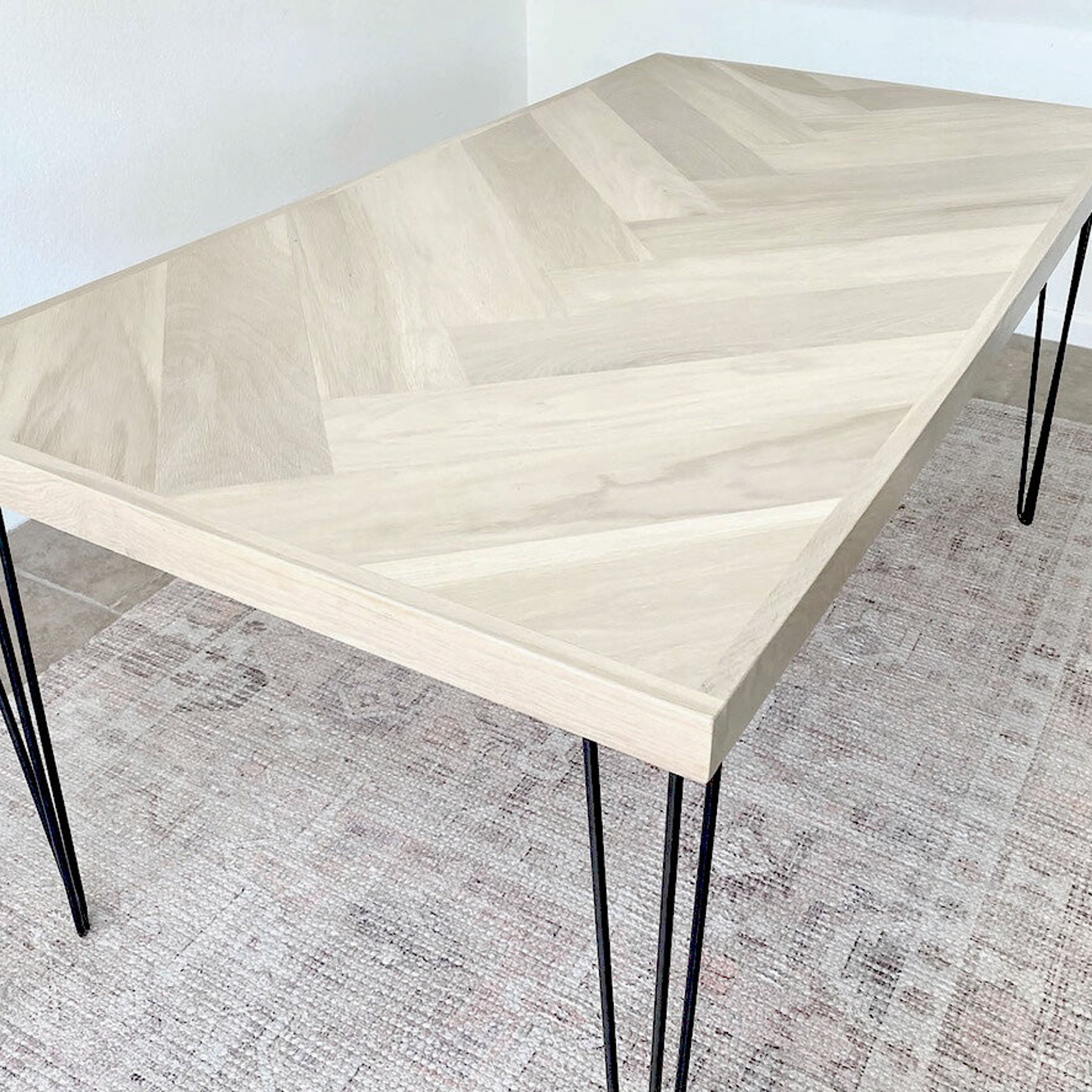 White Oak Single Herringbone Dining Table (Metal & Wood Leg Options)