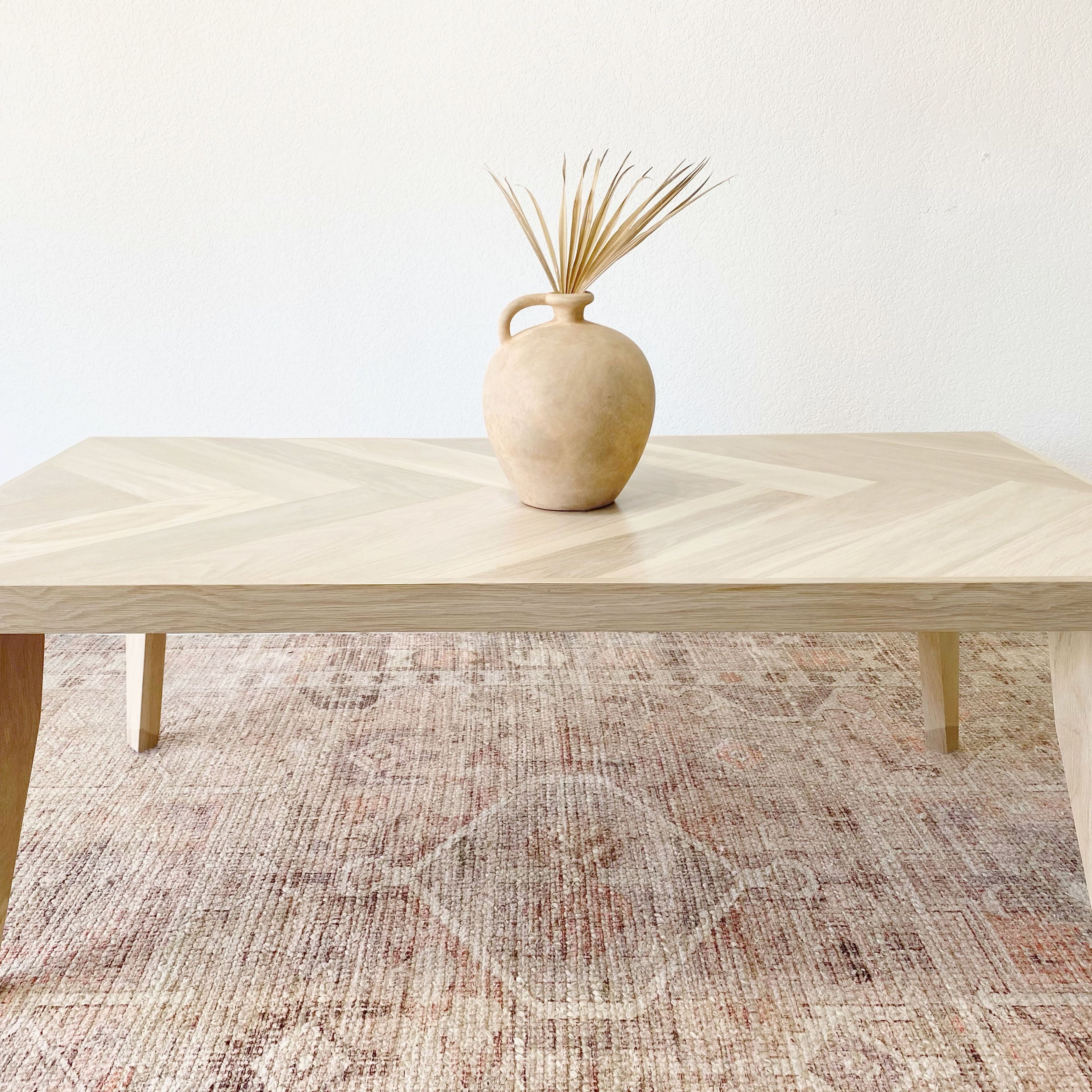 White Oak Herringbone Coffee Table (Metal Hairpin or Tapered Wood Legs)