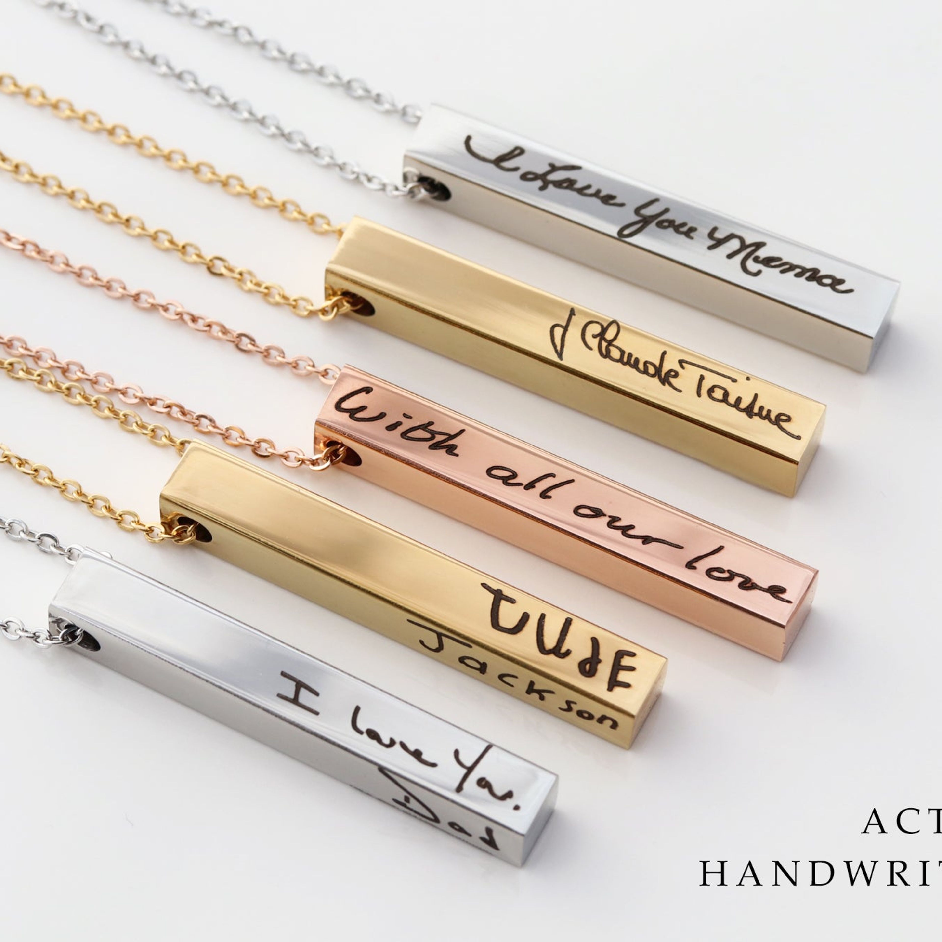 4 Sided Handwriting Bar Necklace