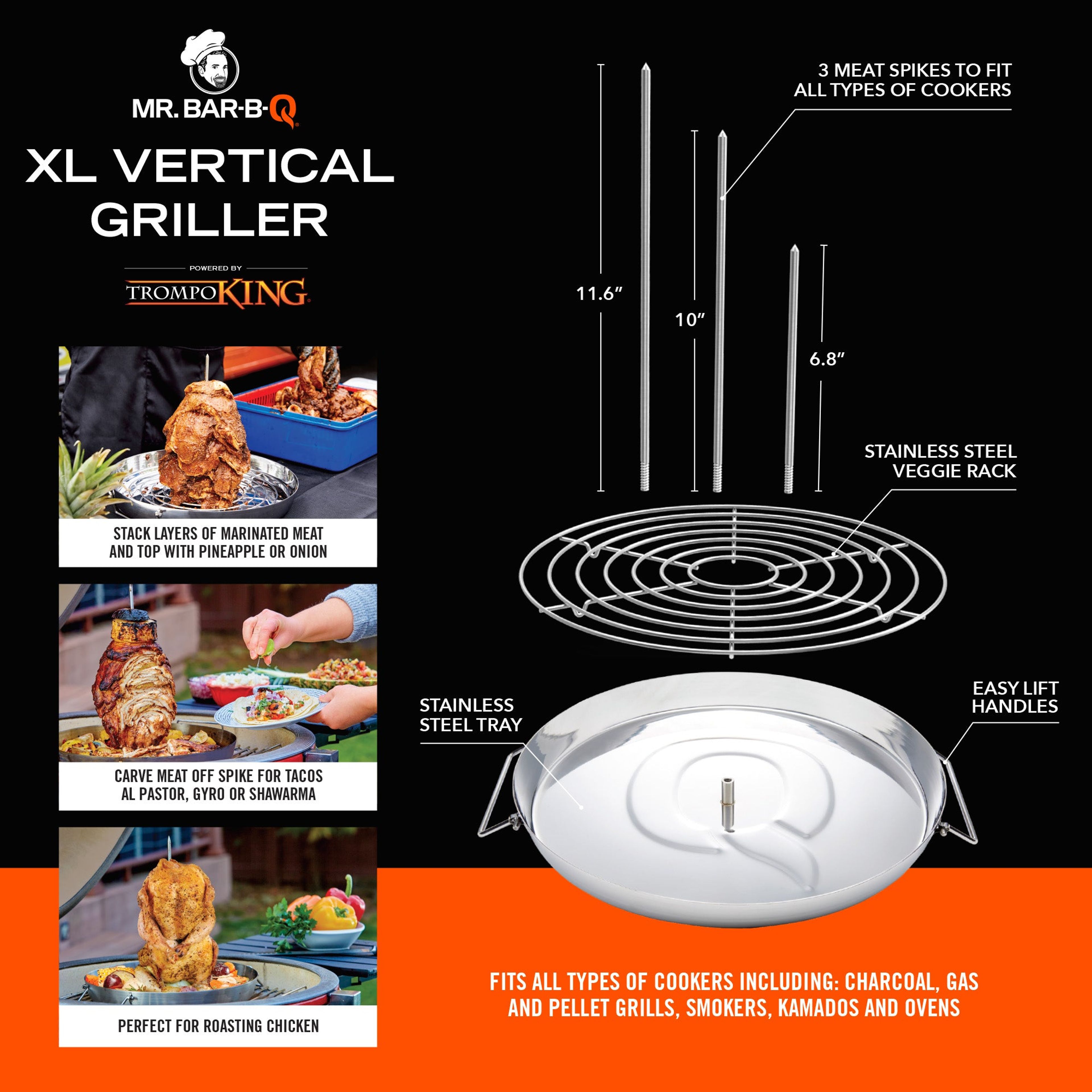 XL Trompo King Vertical Griller with Grate by Mr. Bar-B-Q