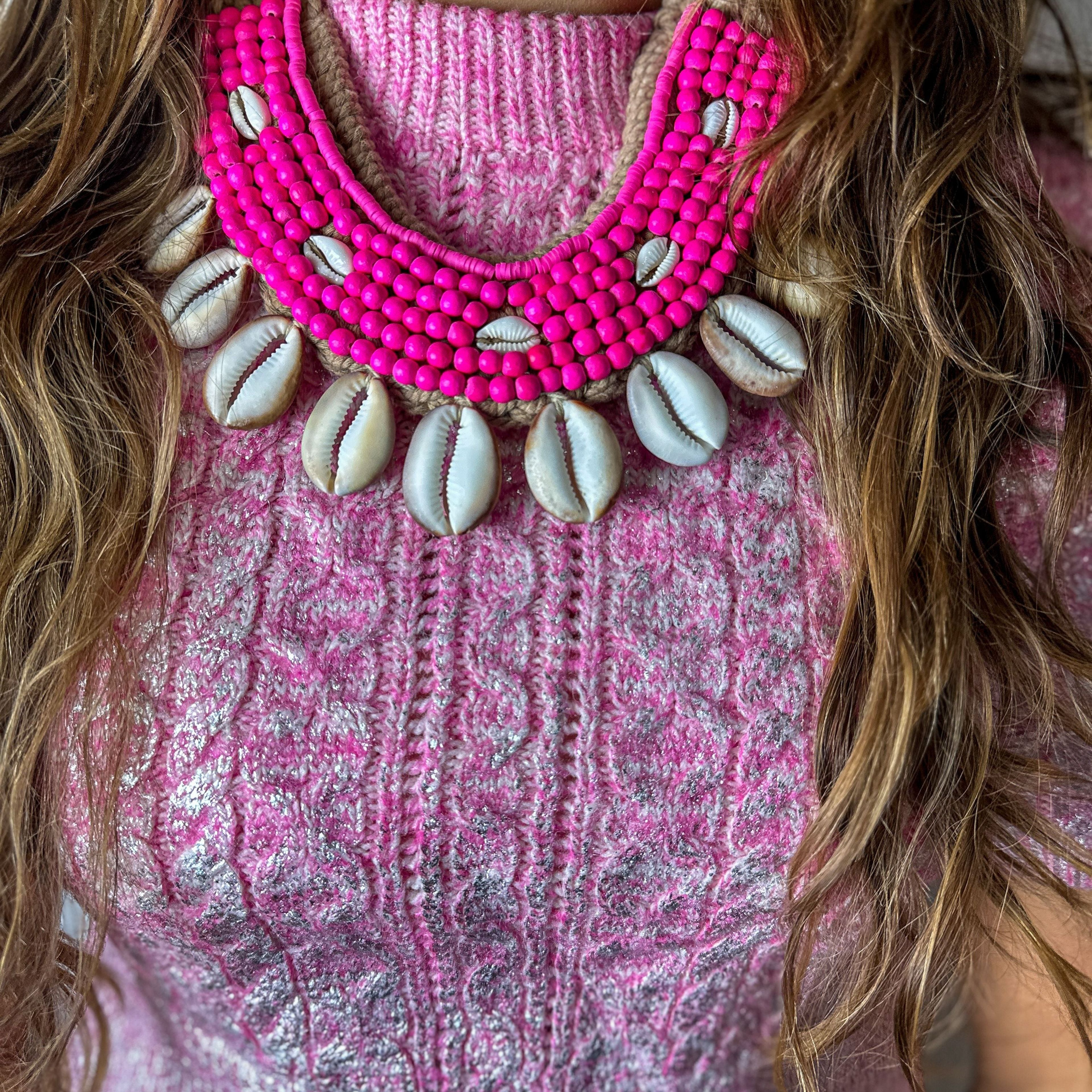 Cowrie Collar Necklace | Hot Pink