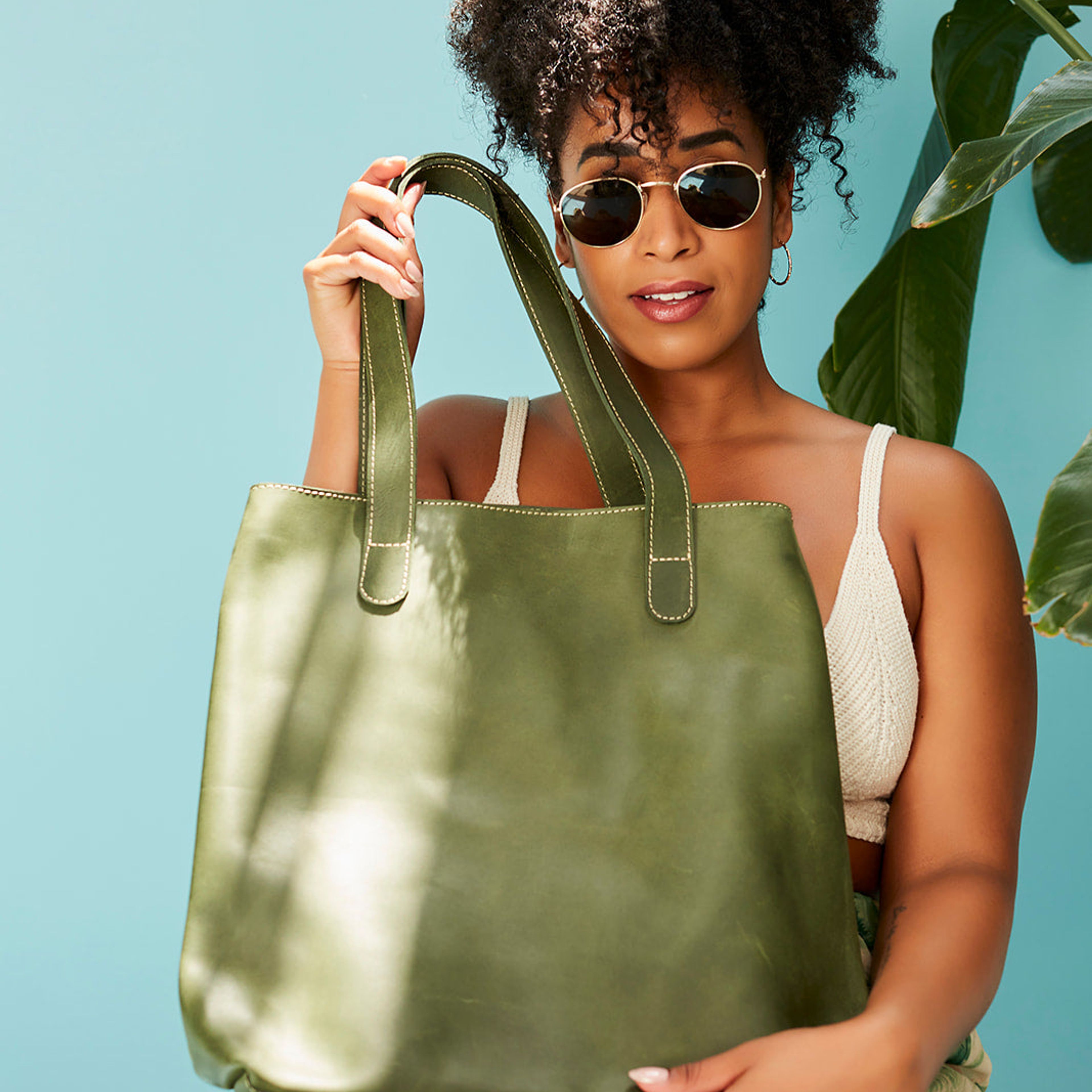 Hanna Leather Tote - Forest Green