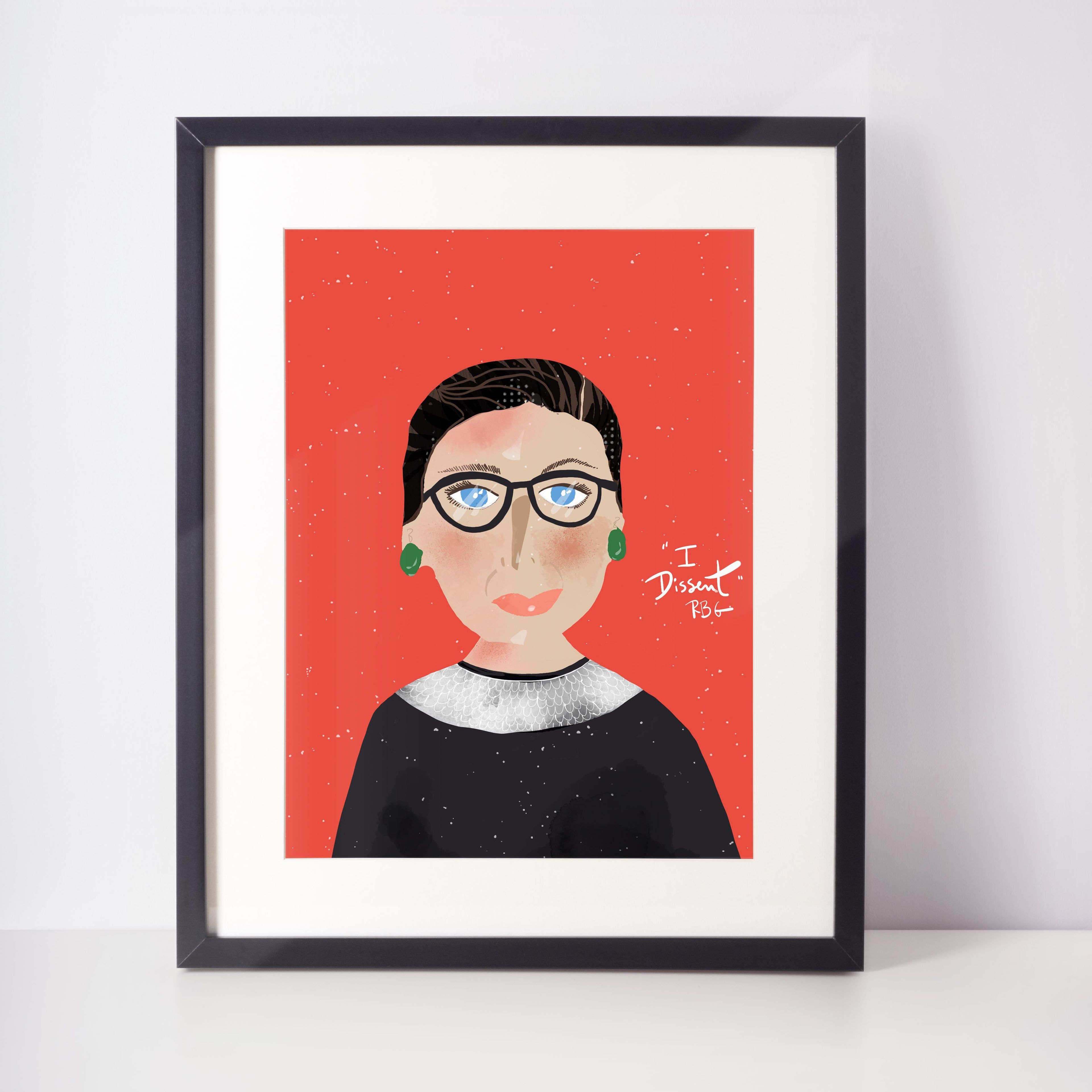 Ruth Bader Ginsburg cartoon portrait, Notorious RBG Print for girls room decor