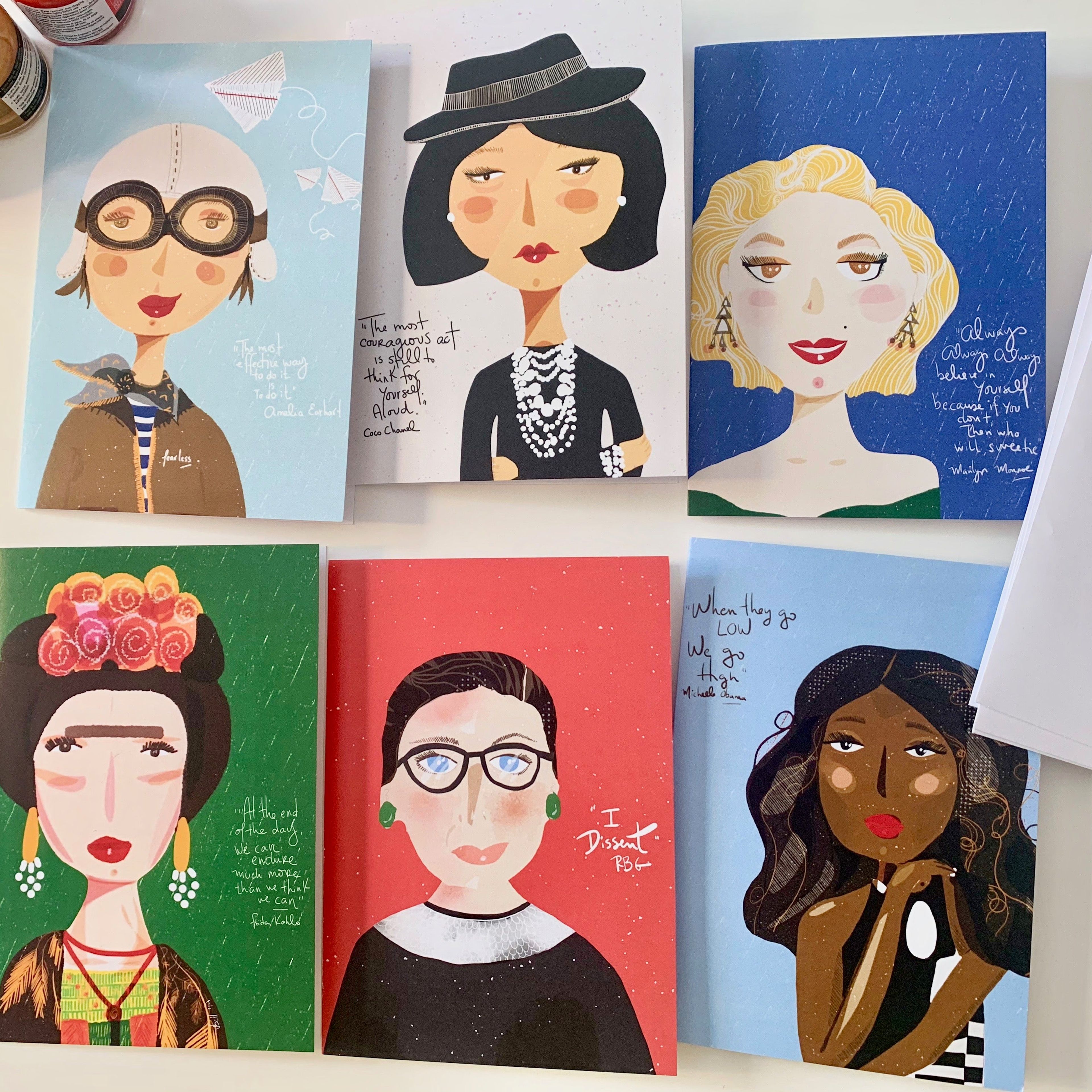 Set of Greeting Cards, Quirky illustration Iconic Women Portrait , Snail Mail, set of 6