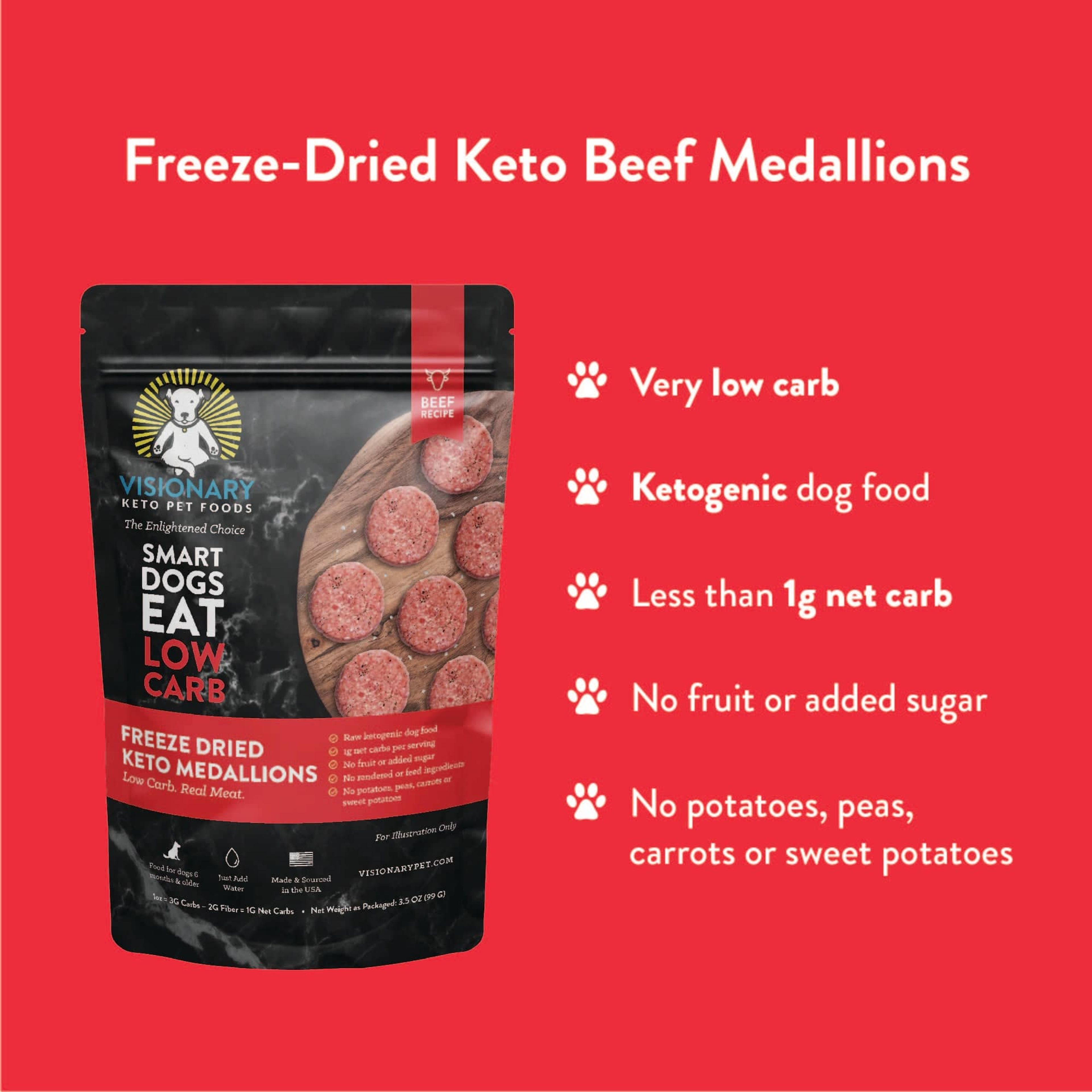 Low Carb, High Protein Dog Food - Freeze Dried - Beef Recipe - 25oz Bag