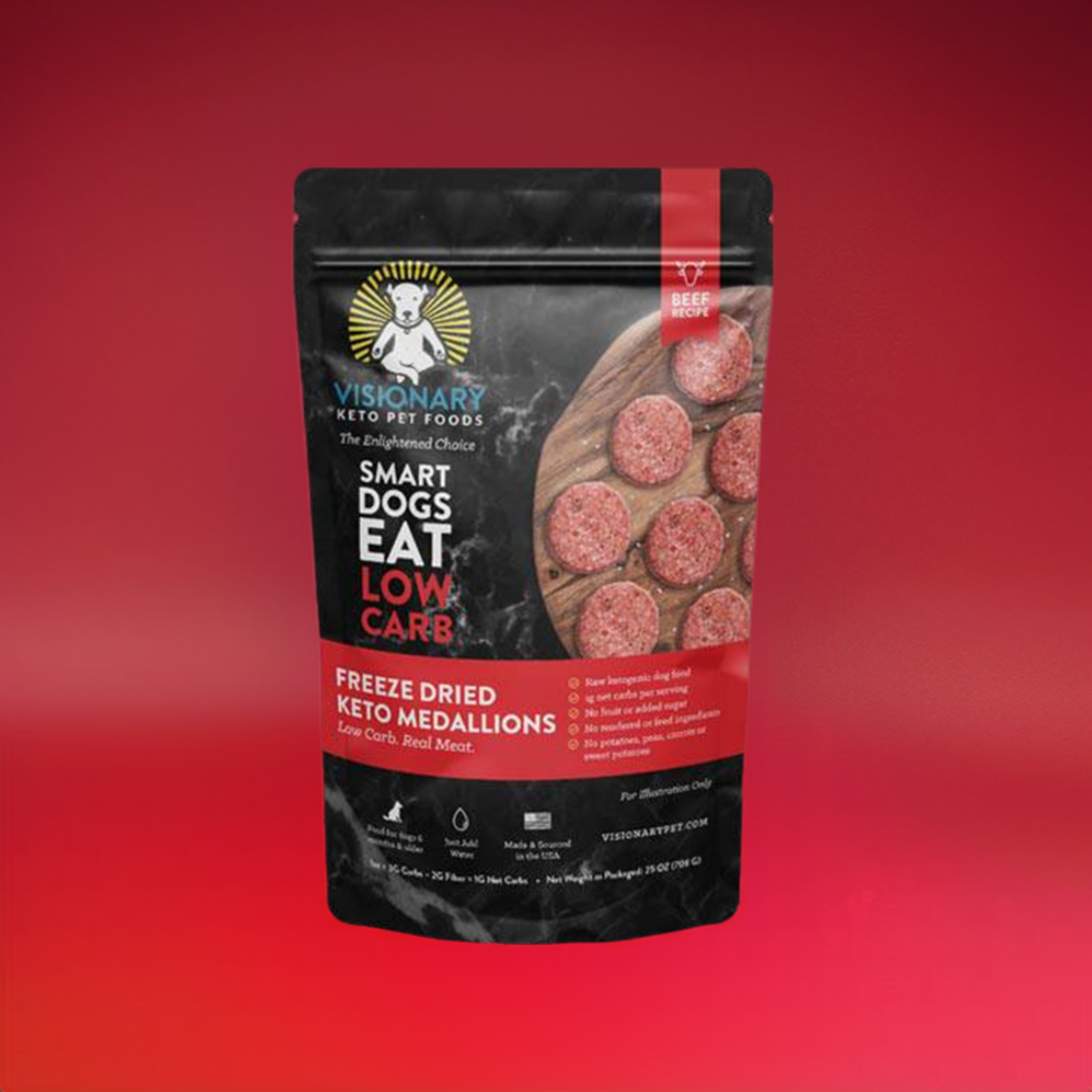 Low Carb, High Protein Dog Food - Freeze Dried - Beef Recipe - 25oz Bag