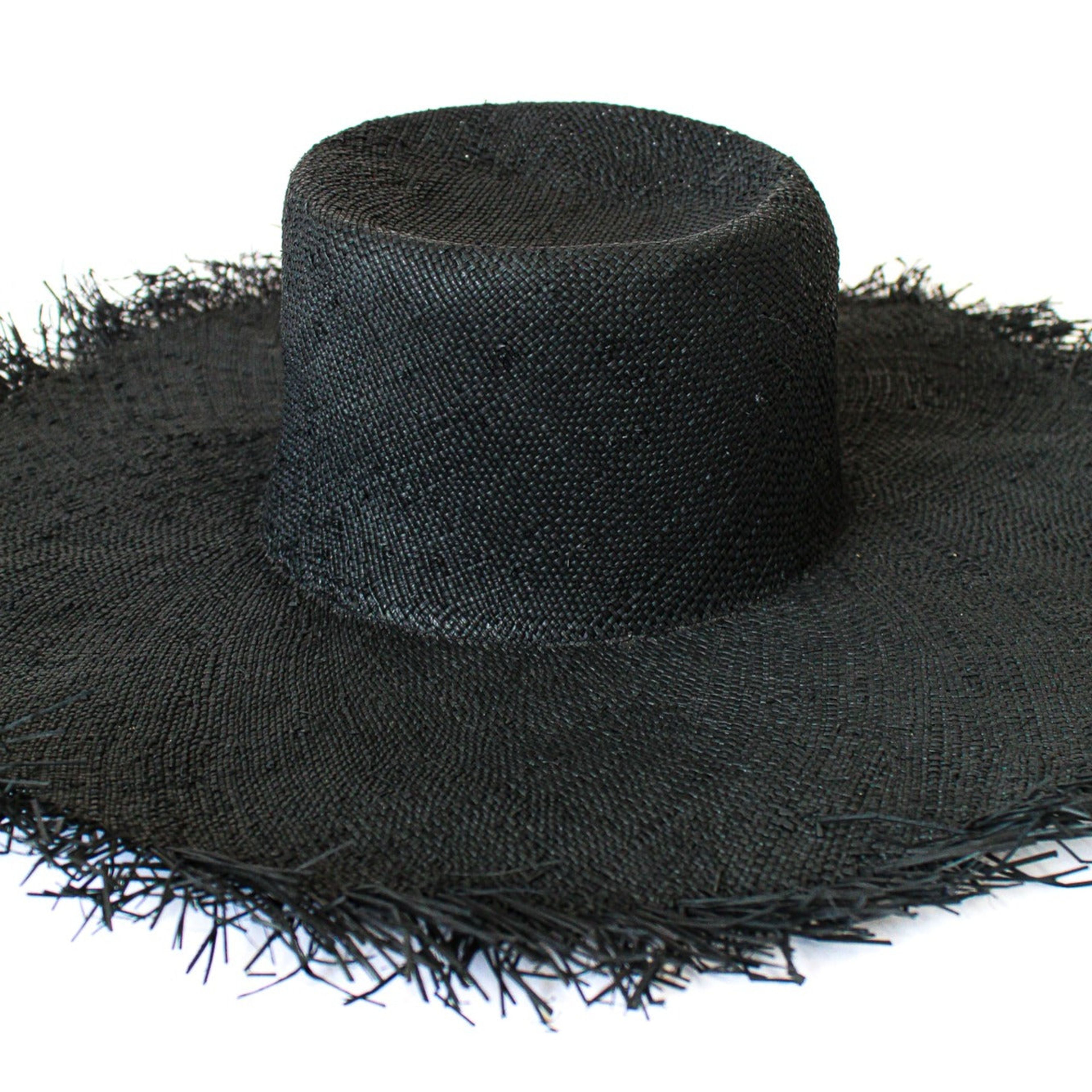 Palma Frayed Black Straw Hat